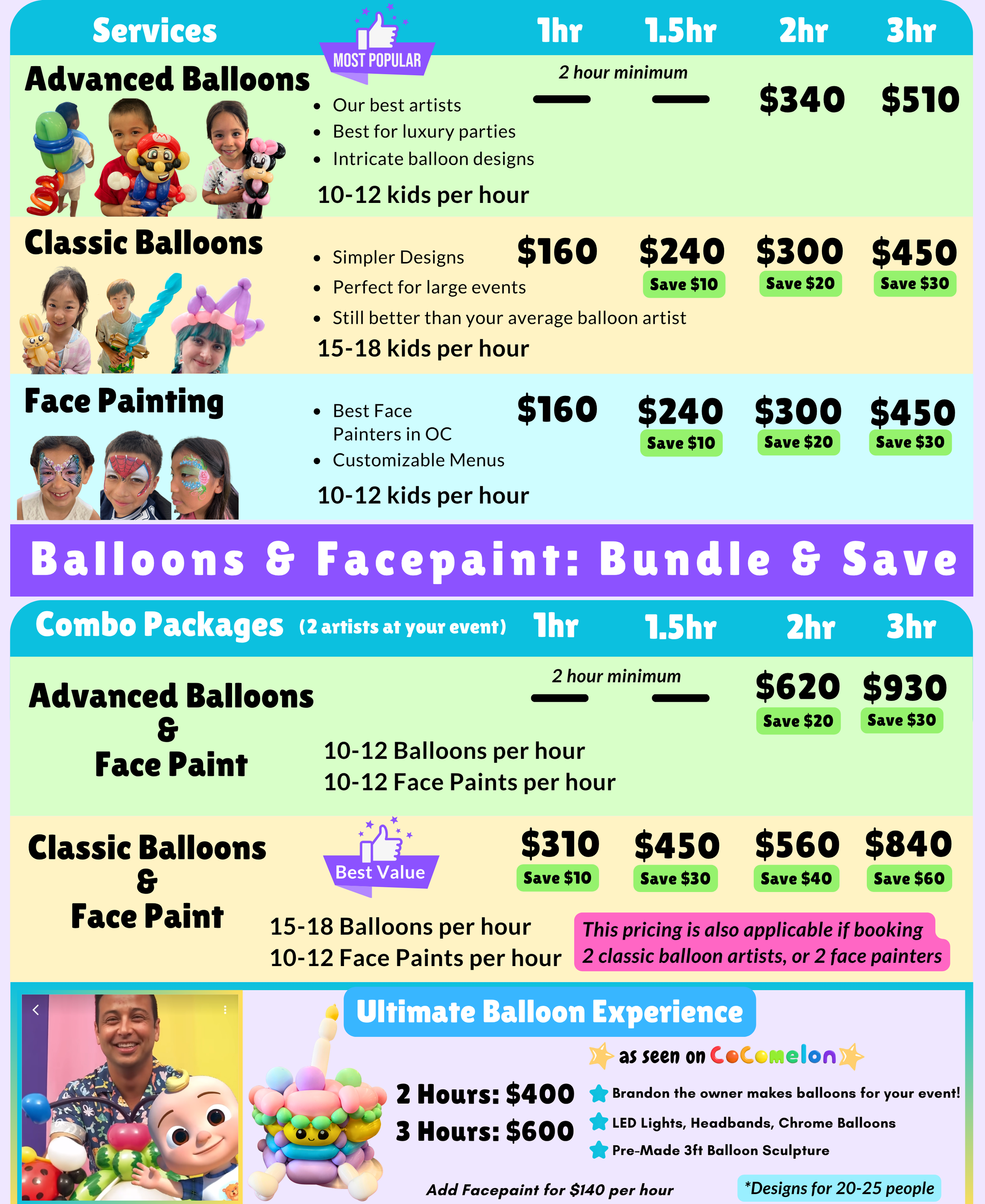 Orange county balloon animals and facepaint pricing for Balloonigami