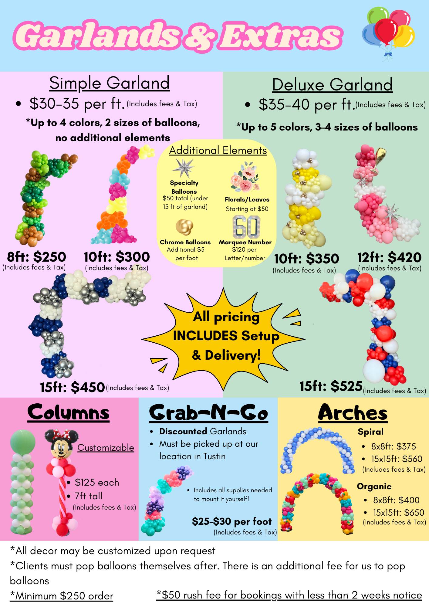 pricing for balloon garlands in orange county balloon decor garland