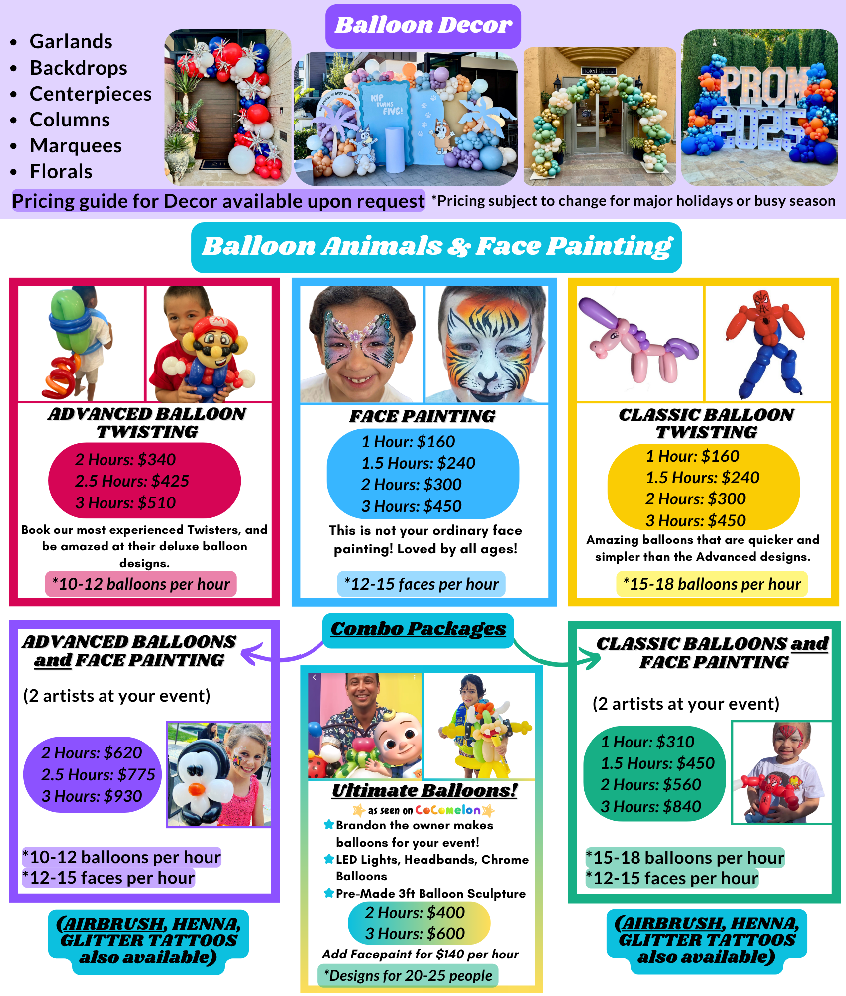 Orange county balloon animals and facepaint pricing for Balloonigami