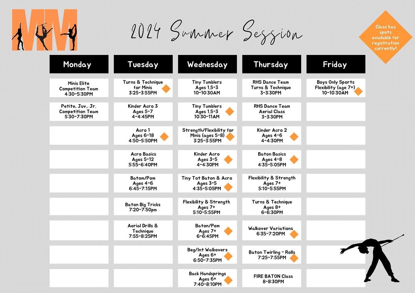 Save this Summer Schedule! 🧡✨👏🏻

Parents who have registered already, save this to your phones as a quick reference for your child&rsquo;s summer classes, what time they start/finish each day, etc.

If you have a child interested but not yet regis
