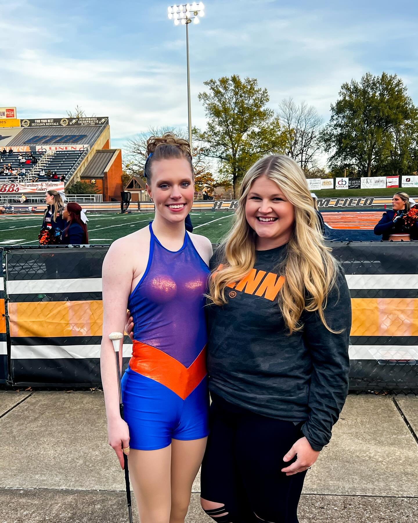 First college game day performance for Hannah! 🧡💙 We are so proud of you!! #maggiesmajorettes #twirlasateamfinishasfamily