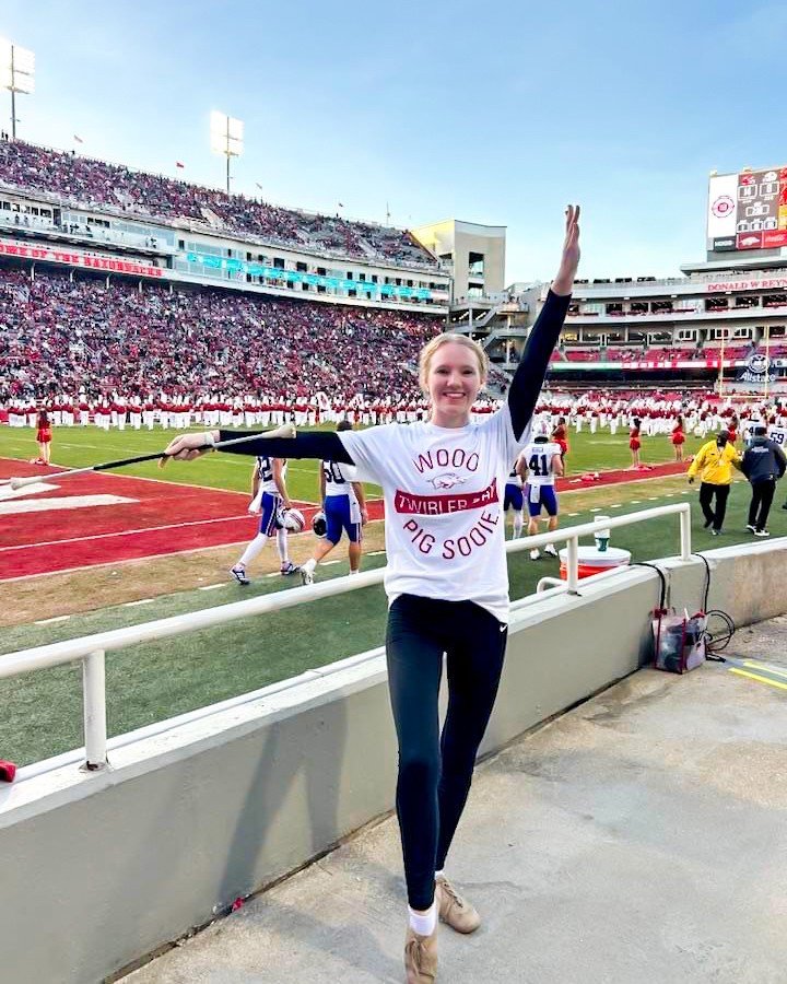 A little behind posting, due to Thanksgiving break, but we are so proud of Theresa! She went and twirled at the University of Arkansas in November. We can&rsquo;t wait to see where she ends up twirling in college 🤩&hearts;️ (although no rush to fini