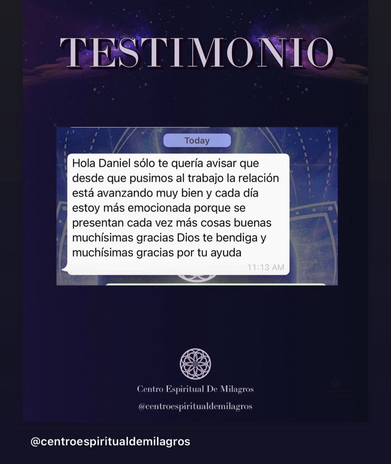 Testimonio por WhatsApp sobre avances en una relación, compartido con autorización.