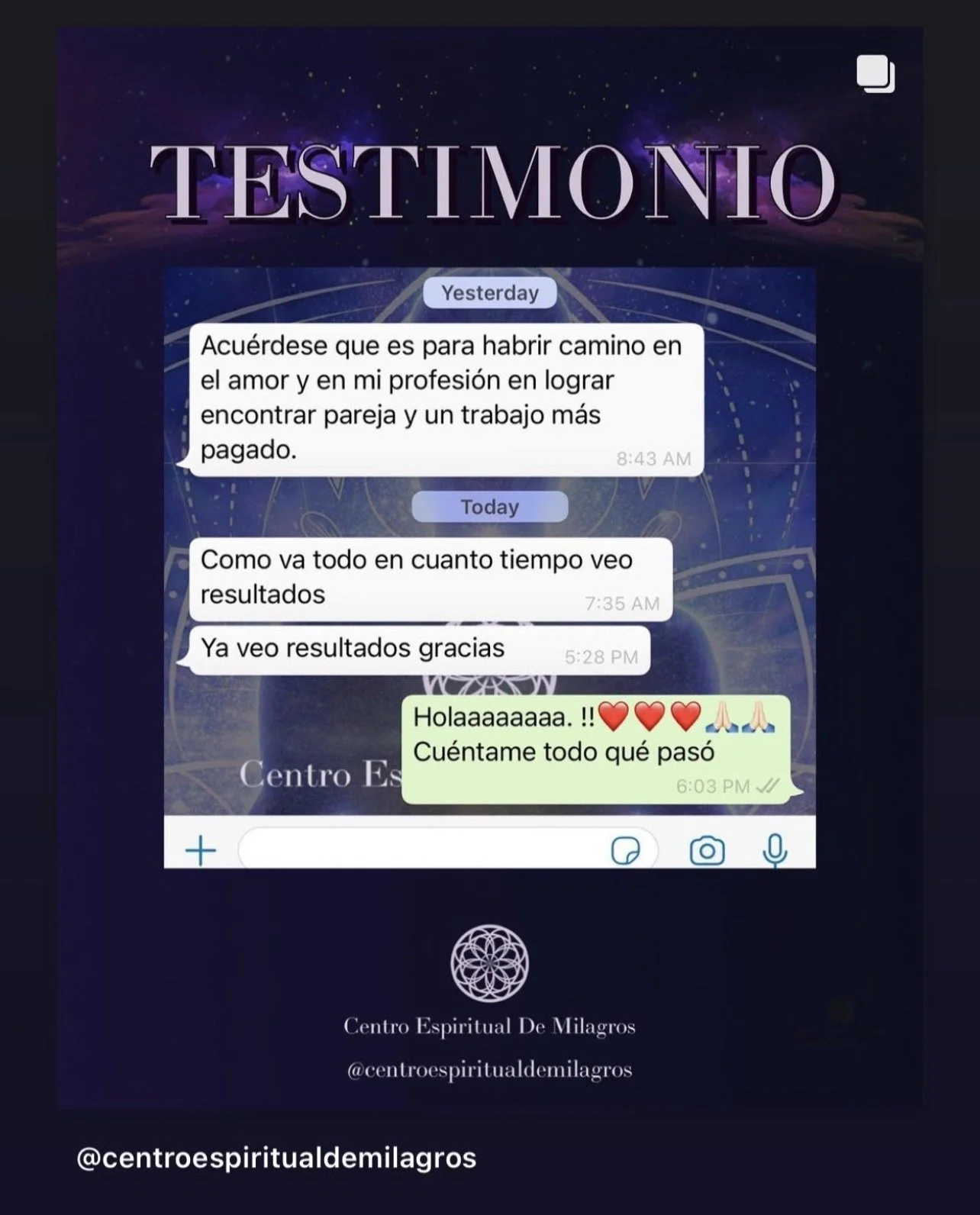Testimonio por WhatsApp sobre apertura de caminos, compartido con autorización.