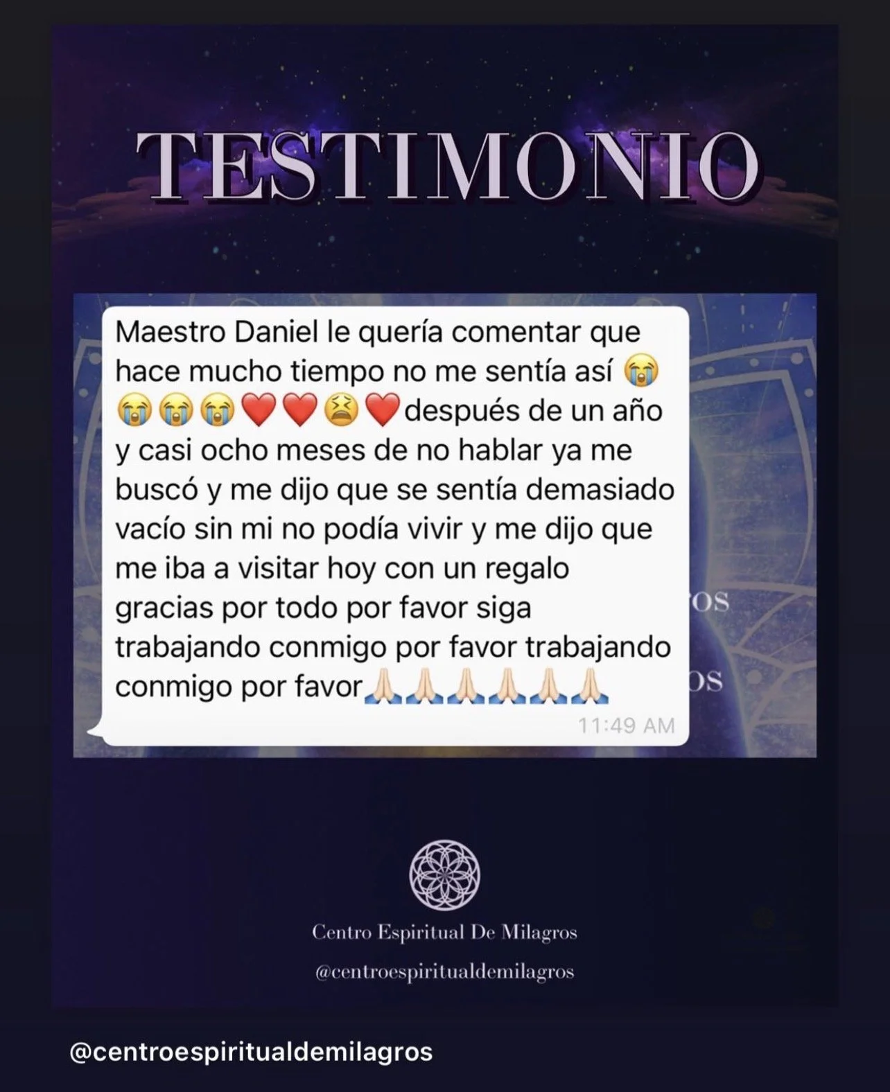 Testimonio por WhatsApp sobre el reencuentro con una persona, compartido con autorización.