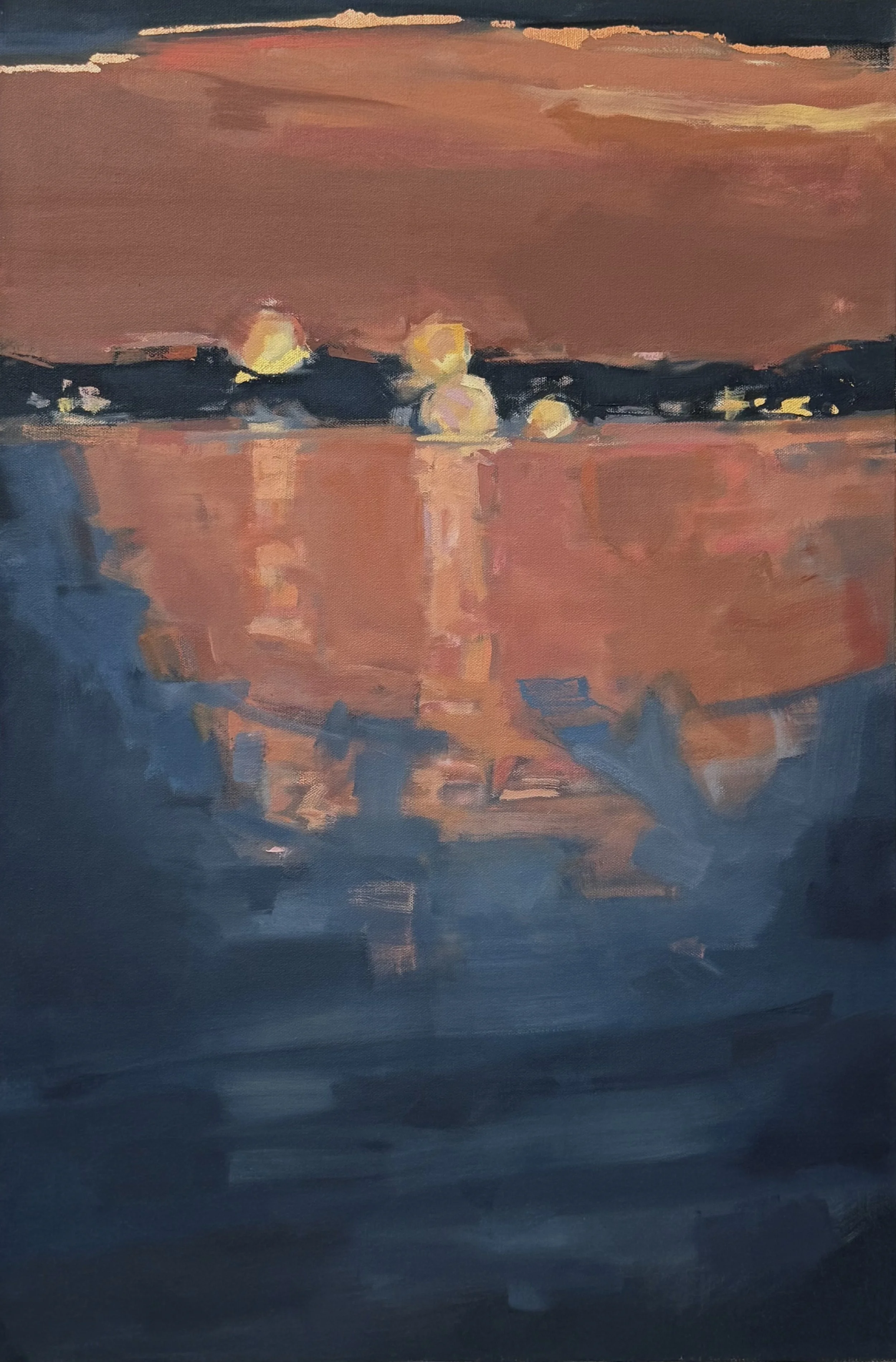  Midnight Rose  30 x 20 inches Oil on Canvas w Rose Gold Leaf 