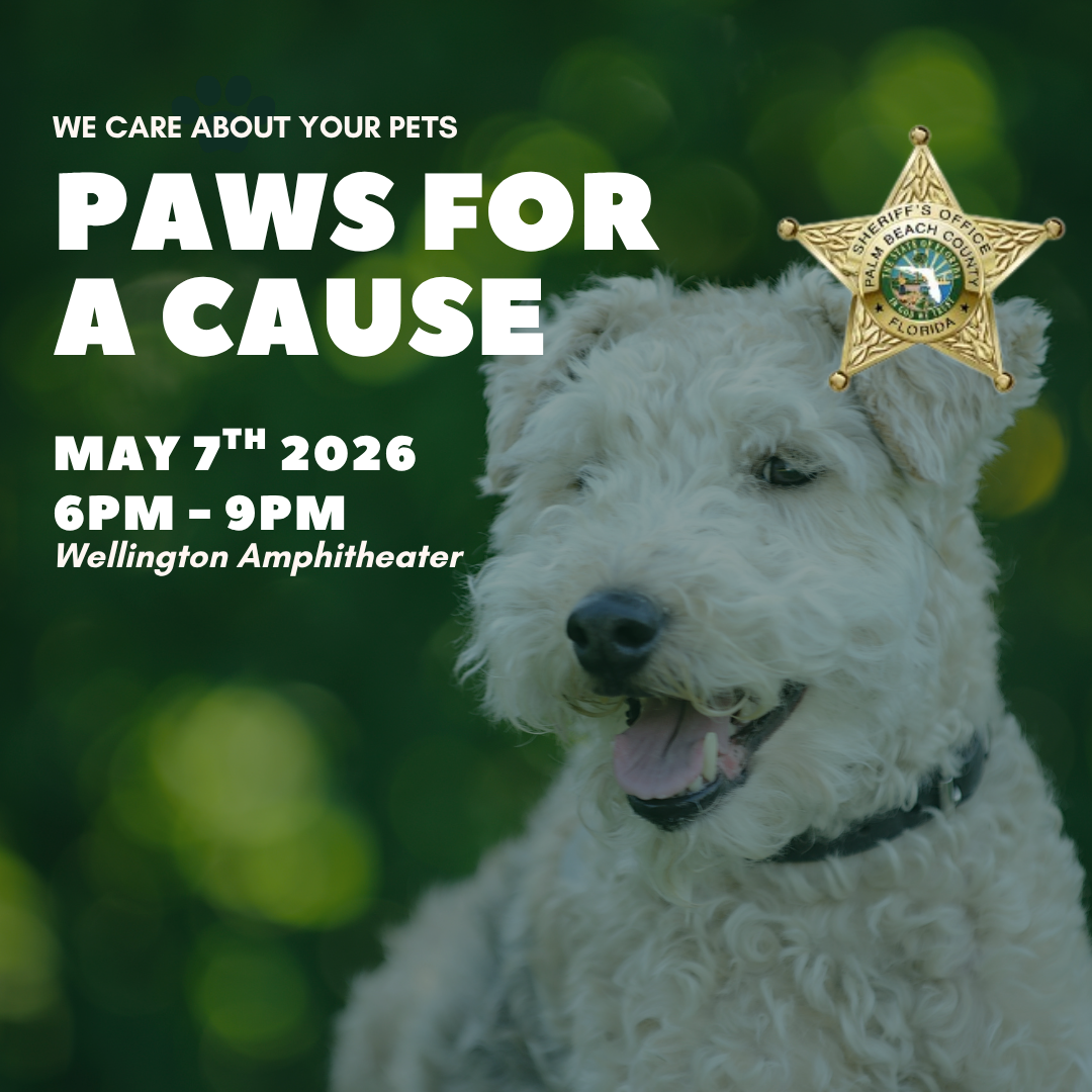 We Care for your pets. Paws for a Cause. May 7th 2026 6 PM to 9 PM Wellington Amphitheater