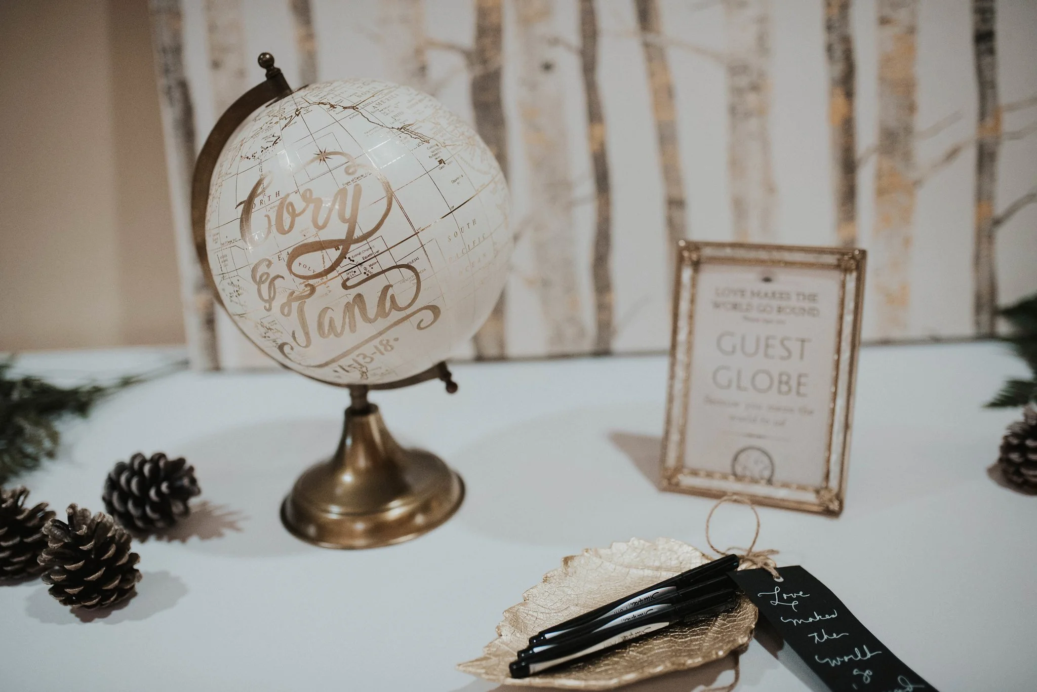 Globe that guests can sign at a wedding reception