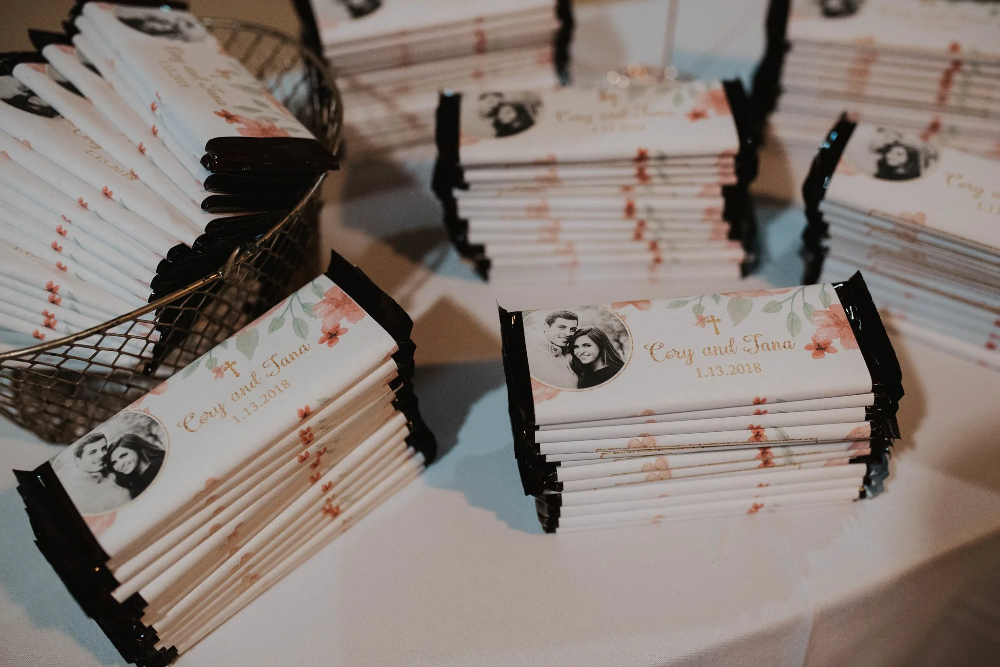 Chocolate bars as party favors at reception