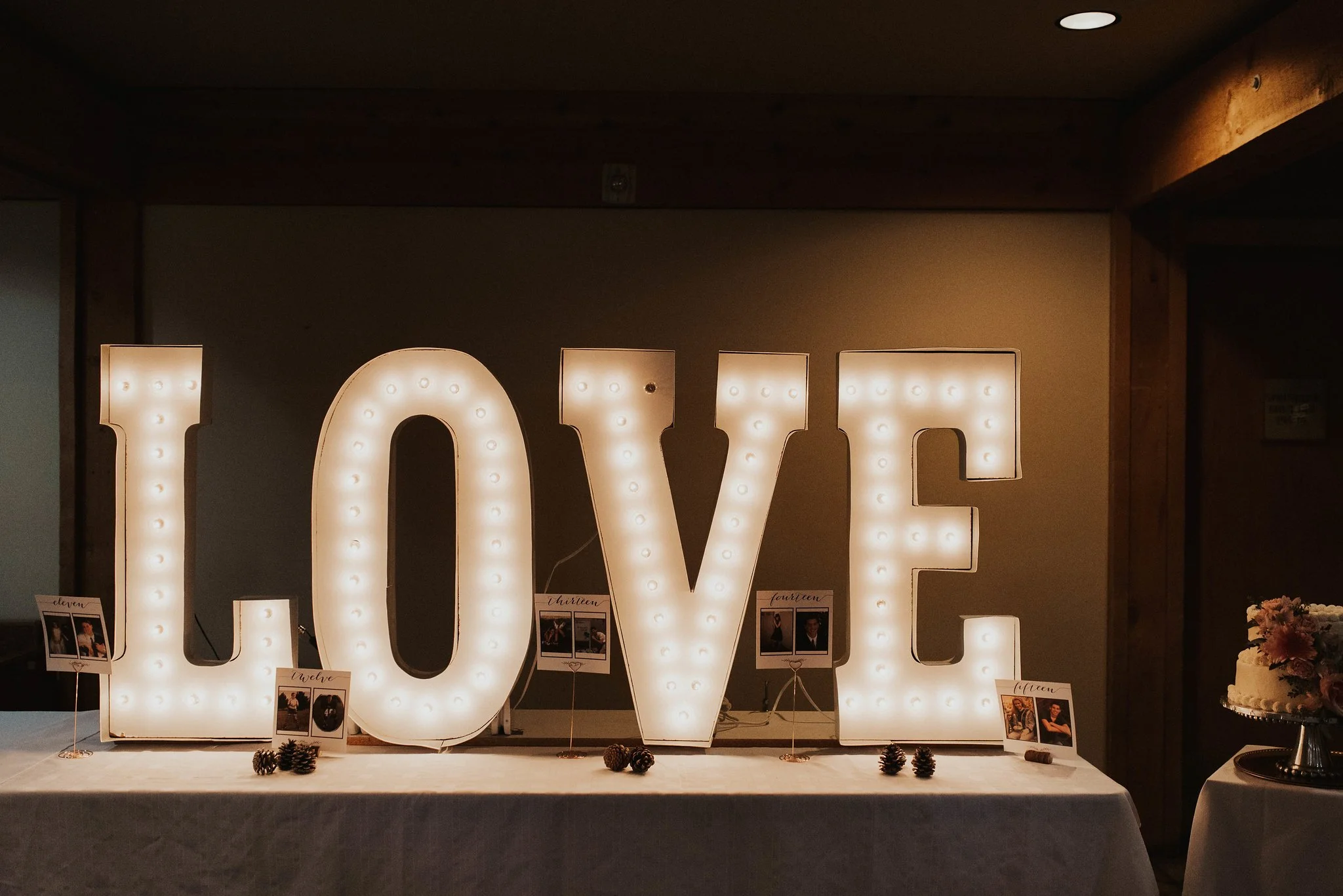 LOVE sign at wedding reception