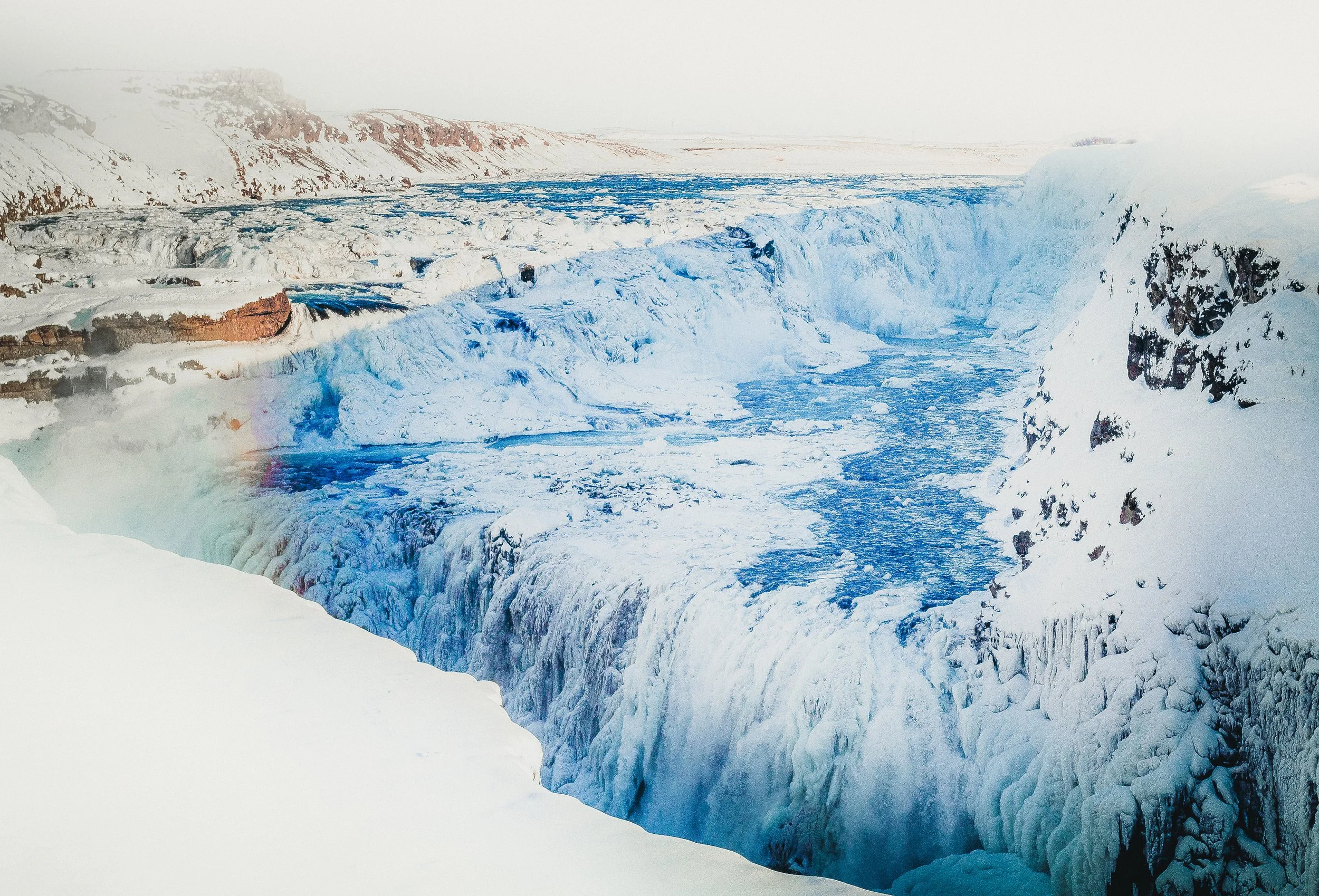 Snowy Icelandic waterfall