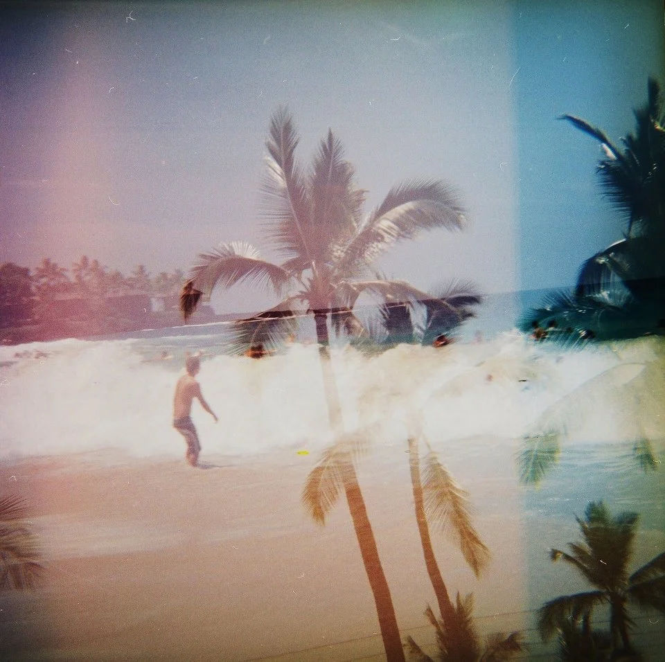 Vintage photo of a surfer in hawaii