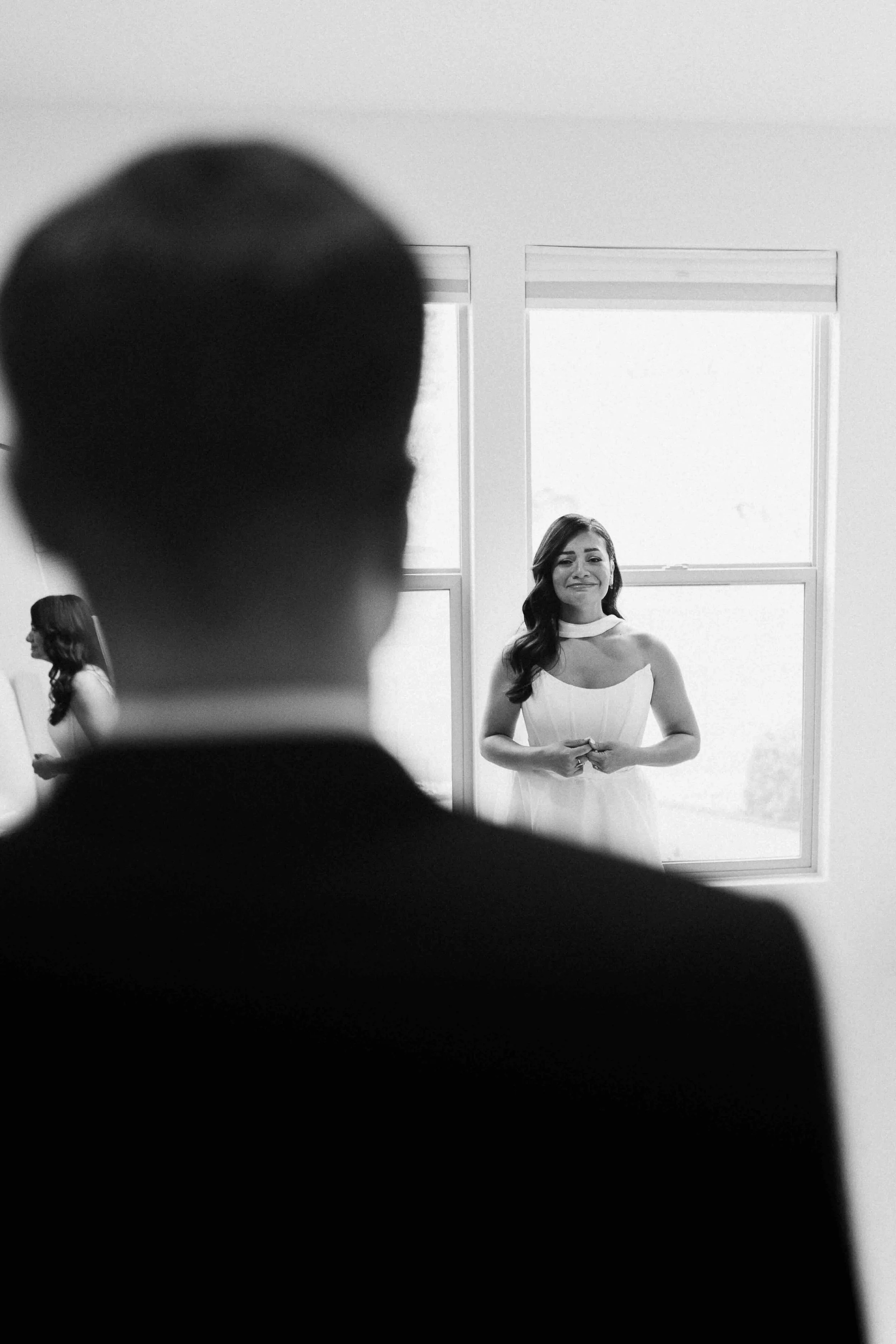 a bride seeing her groom for the first time.