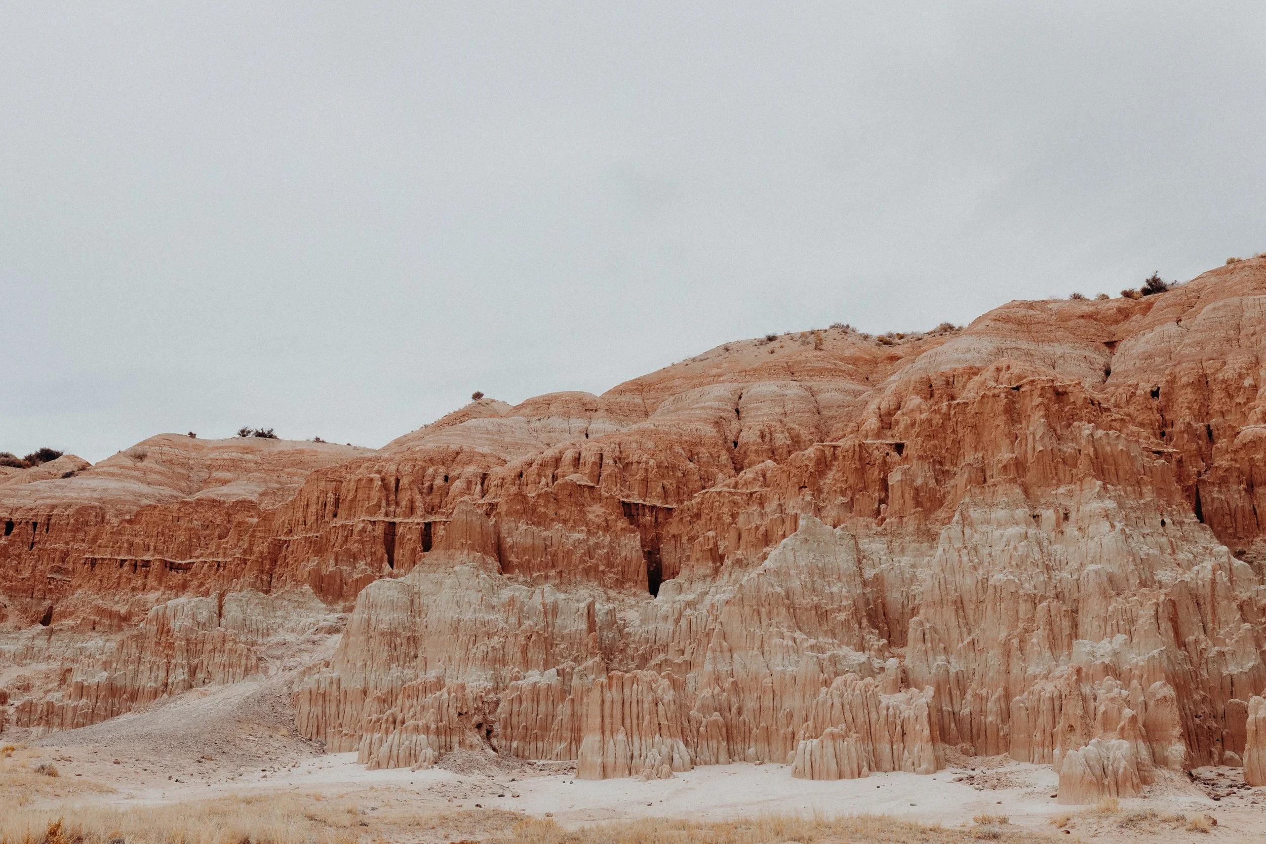 Cathedral Gorge state Park rock formations, white and orange toned hues