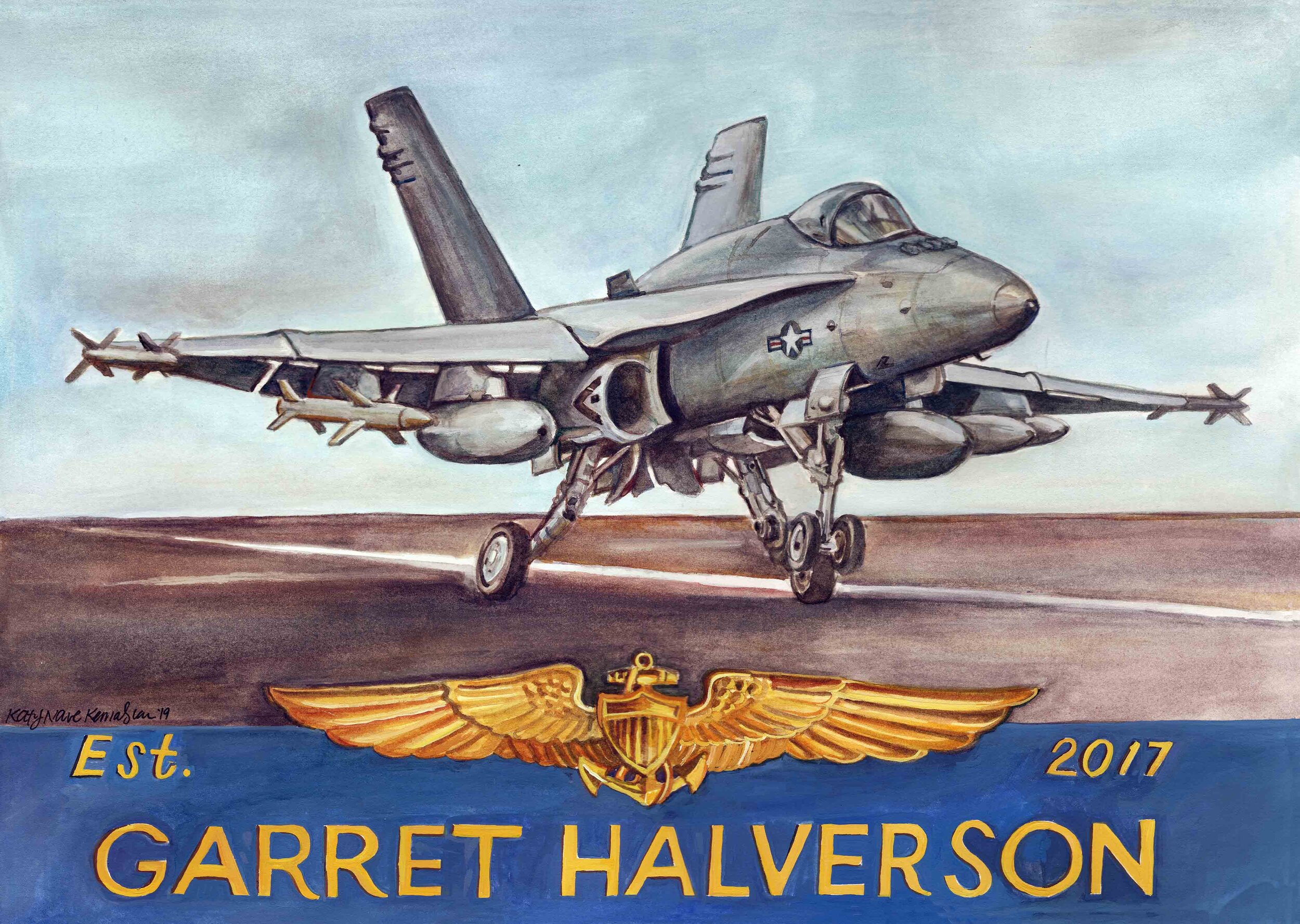 F/A-18 for Garret. 11"x14". Watercolor & gouache. 2019. 
