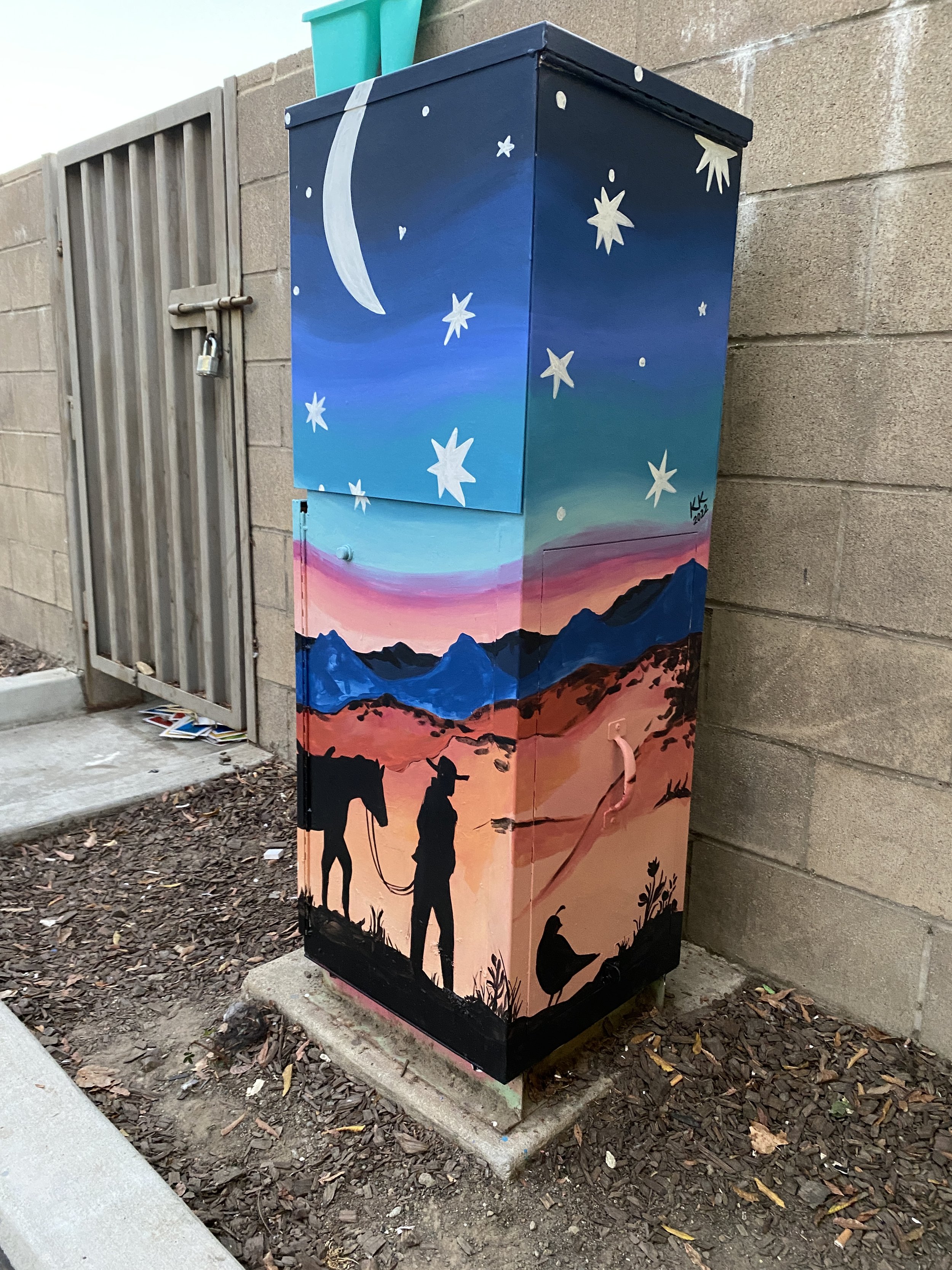 "Western Scene" electrical box in downtown Hanford, CA. 2022.