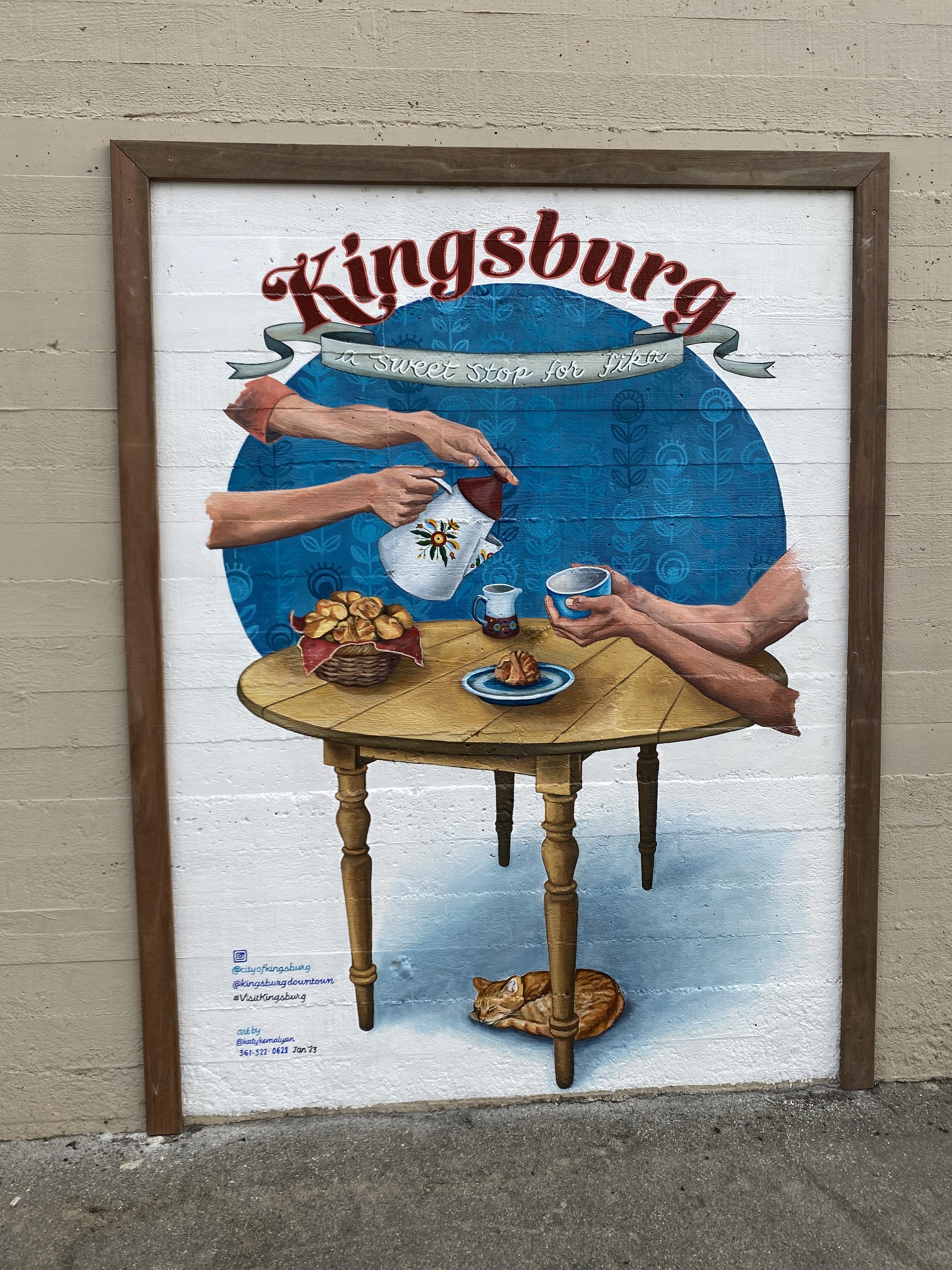 "Fika" mural for the City of Kingsburg, CA. 2023. 