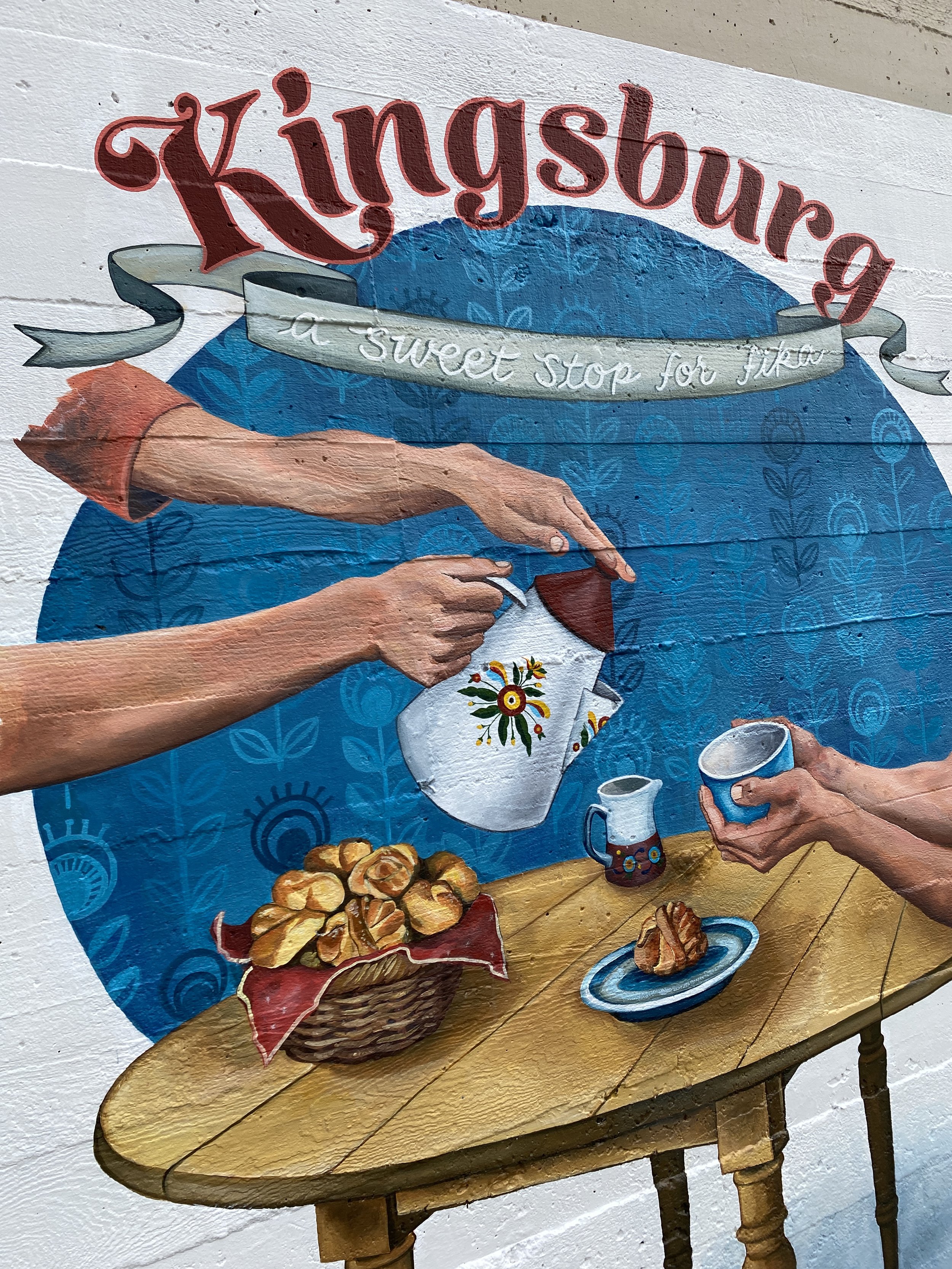 "Fika" mural detail for the City of Kingsburg, CA. 2023. 