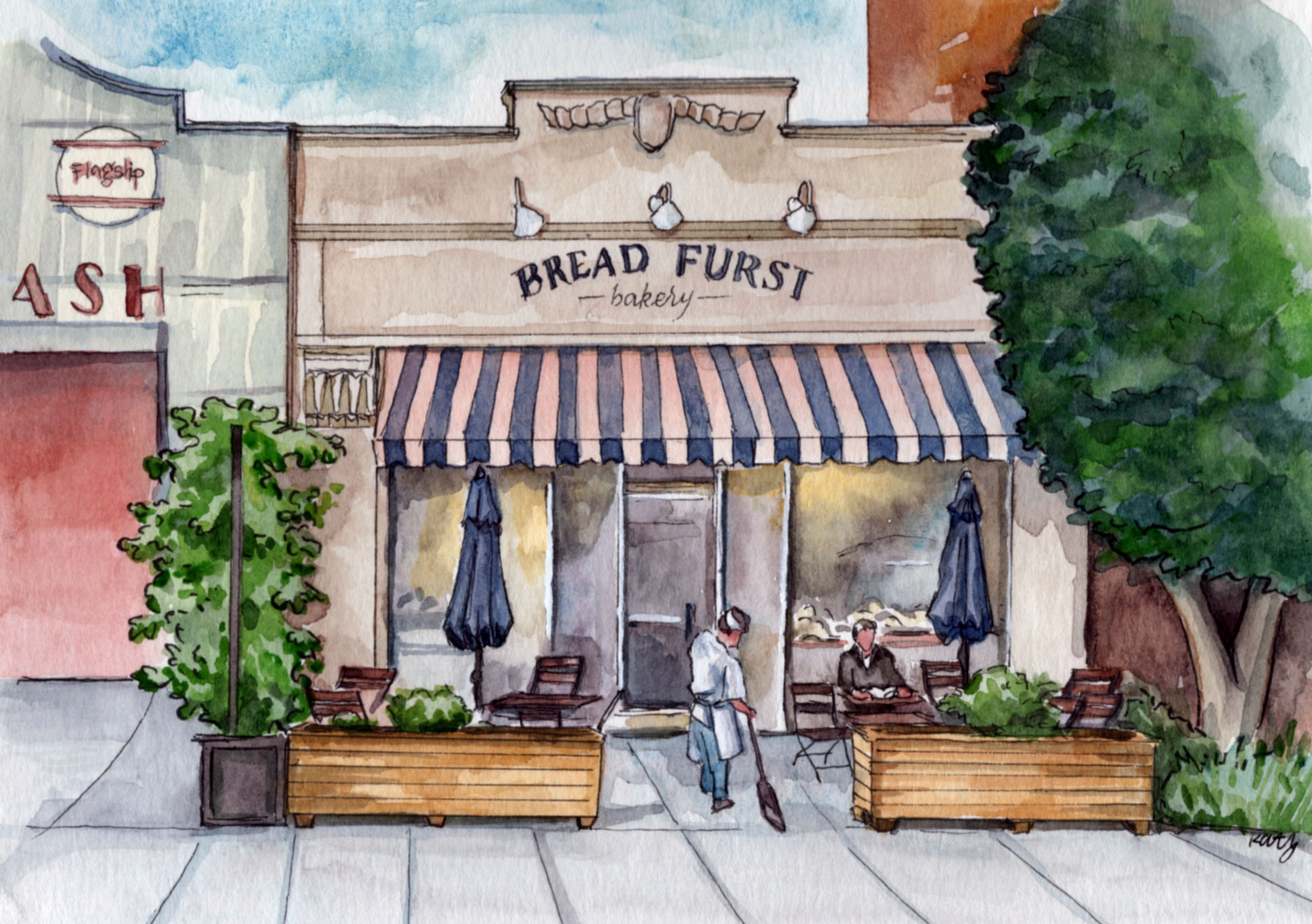 Bread Furst Bakery. 5"x7". Watercolor, 2023. 