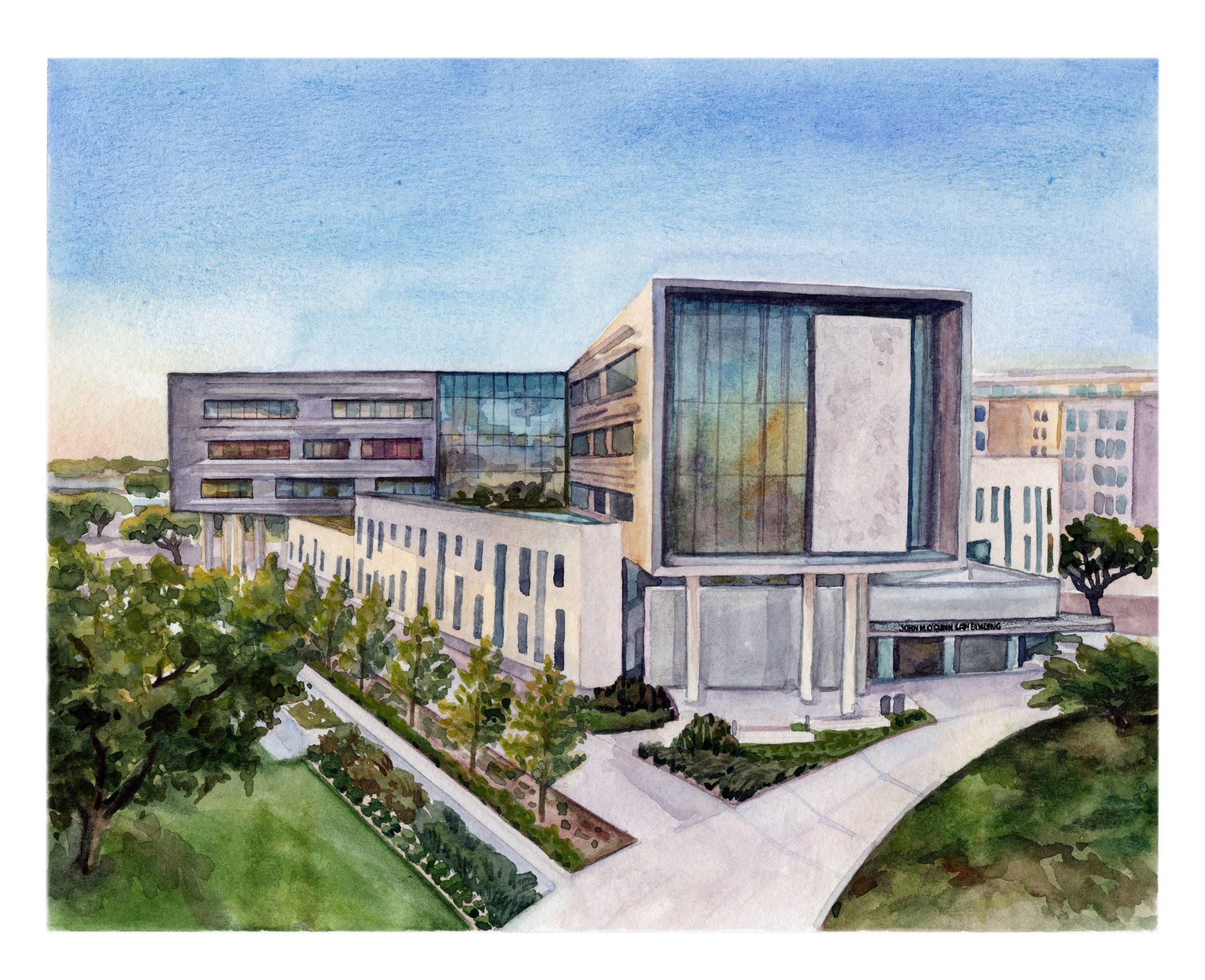 UofHouston Law Building. 8"x10". Watercolor. 2023. 