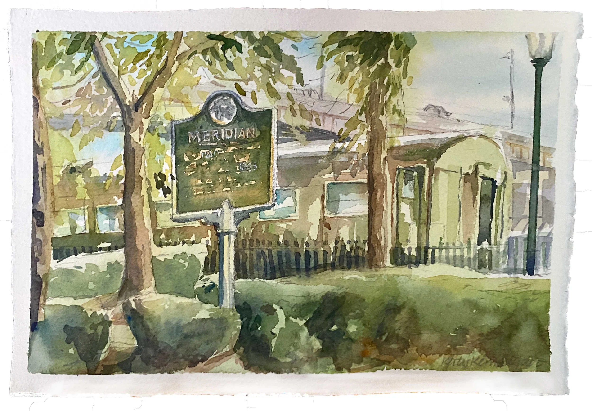 Meridian Train Depot, 8"x10", watercolor on paper en plein aire, 2025. 