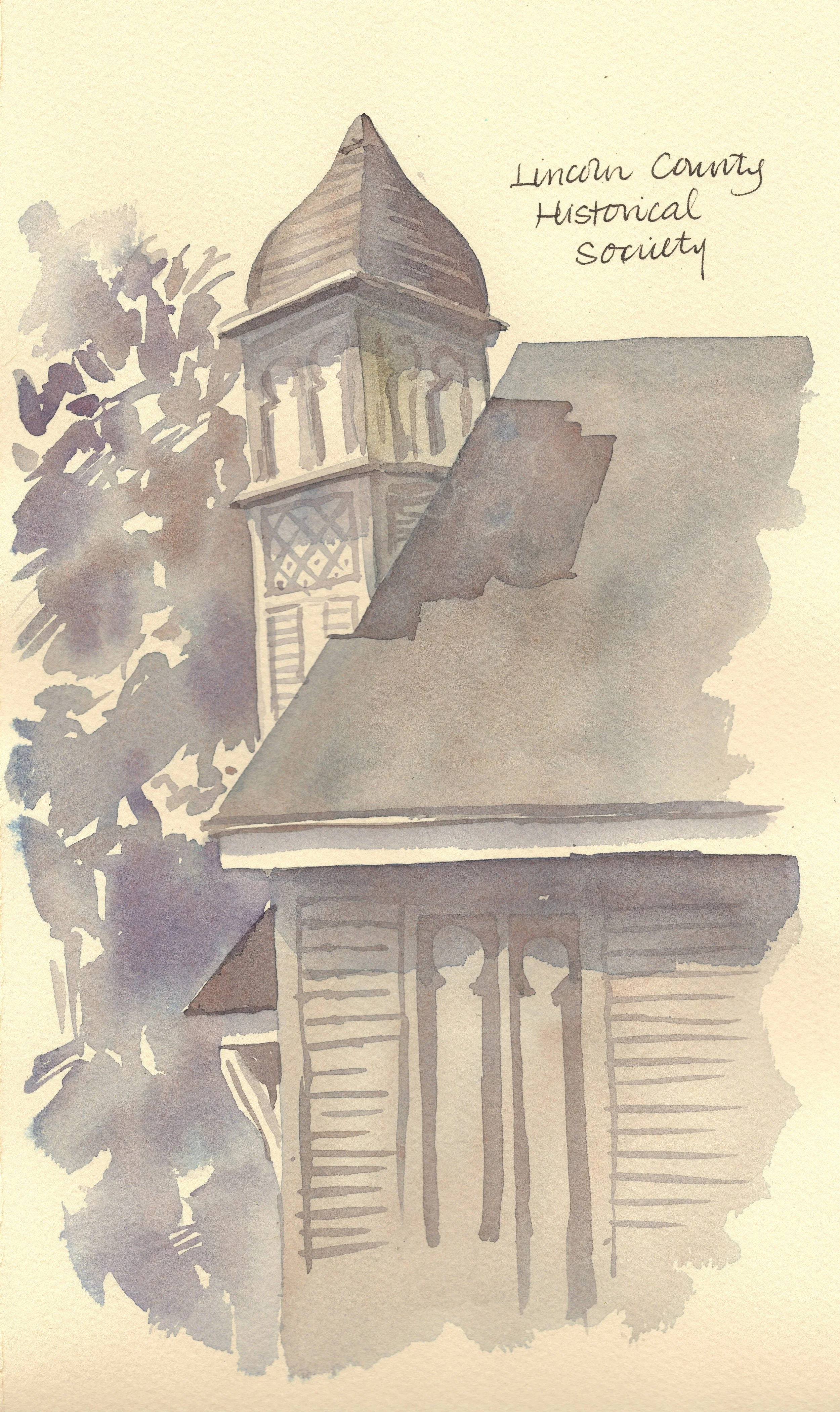 Lincoln County Historical Society, watercolor on paper, 2026. 