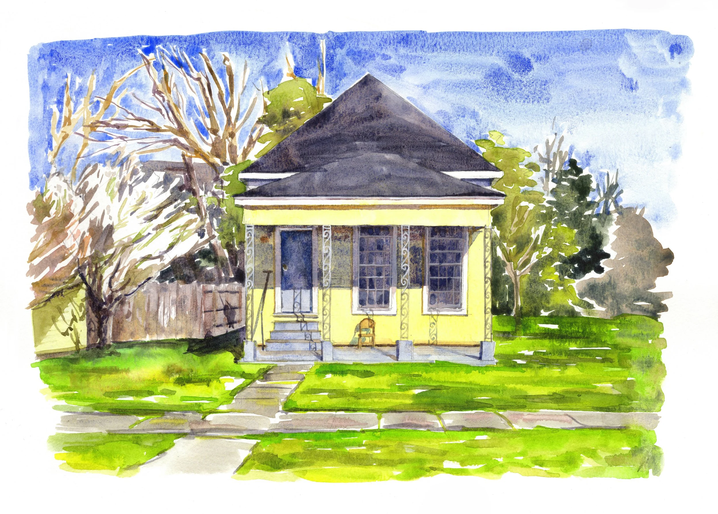 Belzoni House 1, watercolor on paper, 12"x18", 2026. 