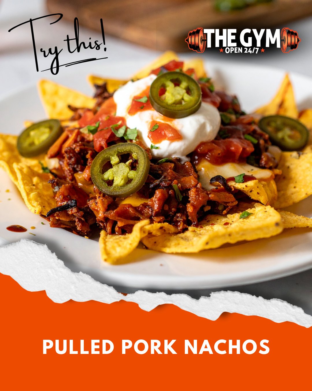 🥗PULLED PORK NACHOS🥗⁠
⁠
Serves: 1⁠
Prep: 5 mins⁠
Cook: 10 mins⁠
⁠
What you need:⁠
⁠
🔹40g PopCorners Popcorn Chips Cheddar⁠
🔹130g Primo Reserve Pulled Pork⁠
🔹20ml Stubb's Sticky Sweet BBQ Sauce⁠
🔹20g Woolworths Shredded Mozzarella Cheese⁠
🔹20g 
