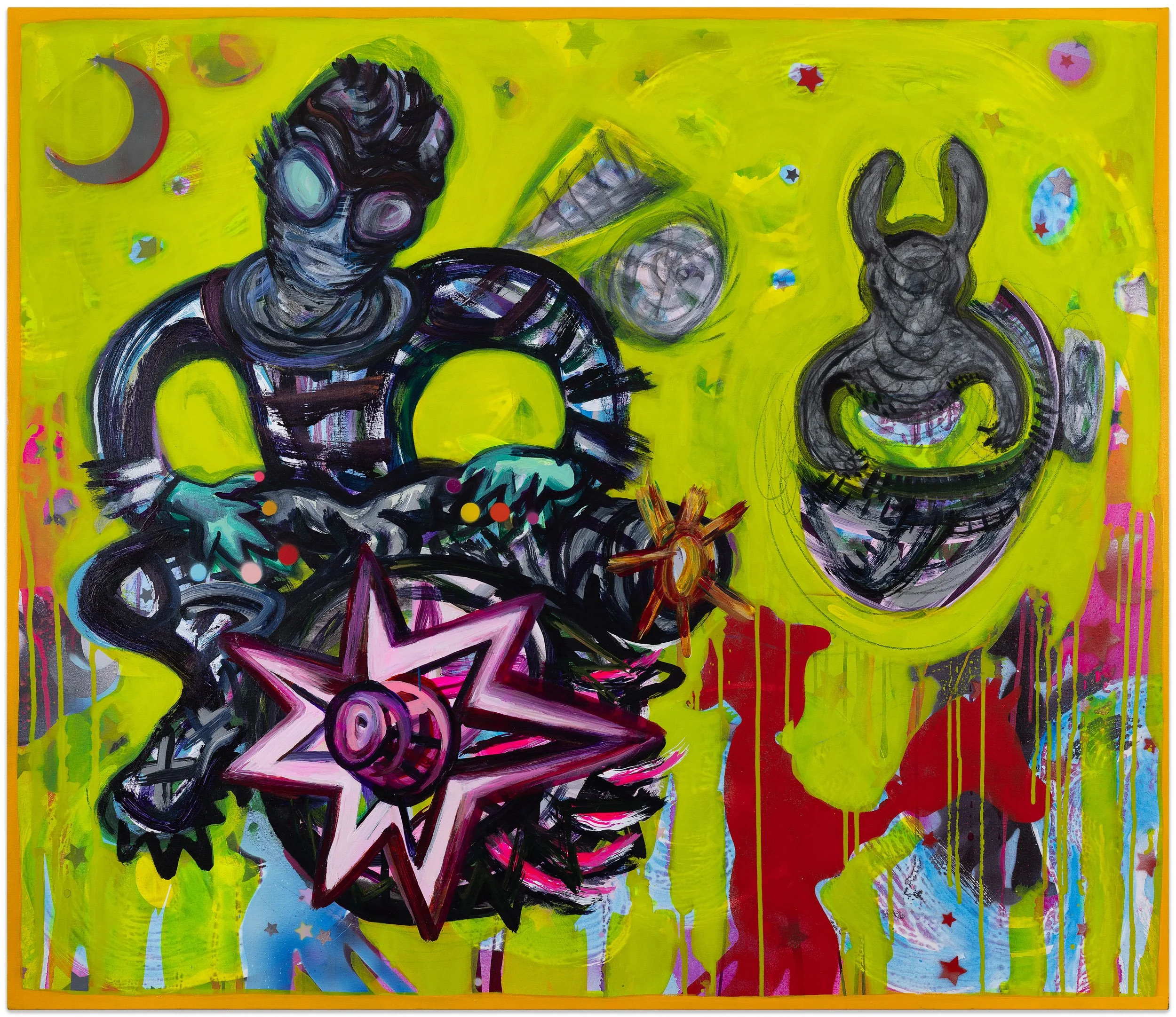  Birthday Cake , 2026 Acrylic and spray paint on canvas  50 x 58 inches
