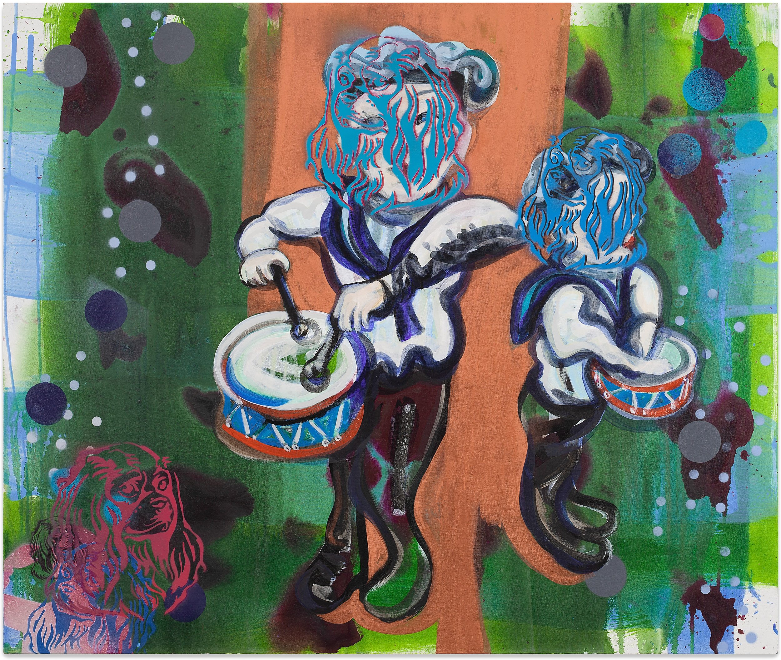  German Boys , 2025 Acrylic and spray paint on canvas  40 x 48 inches
