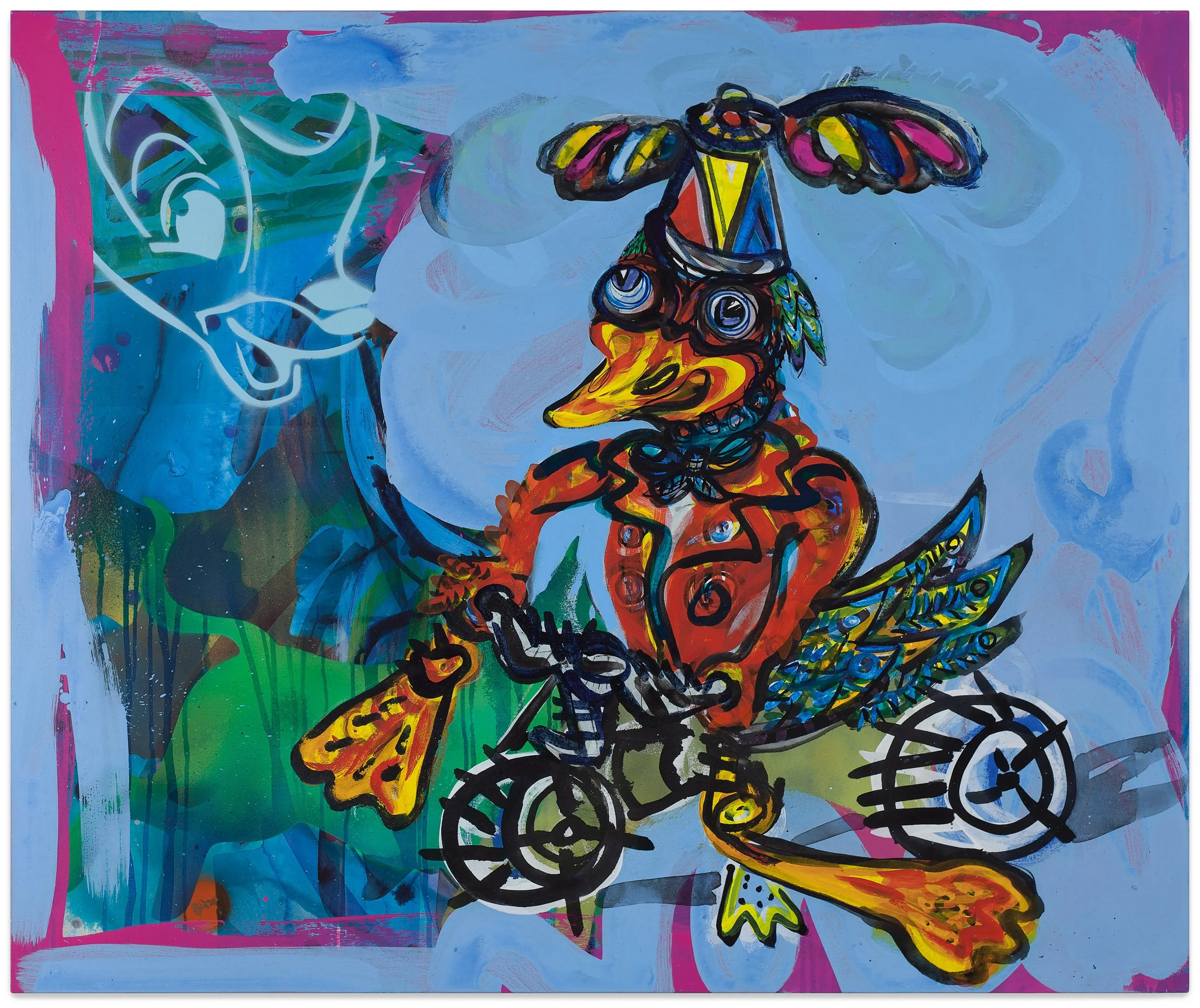  Date Night , 2025 Acrylic, spray paint, stencil, and pastel on canvas  40 x 48 inches