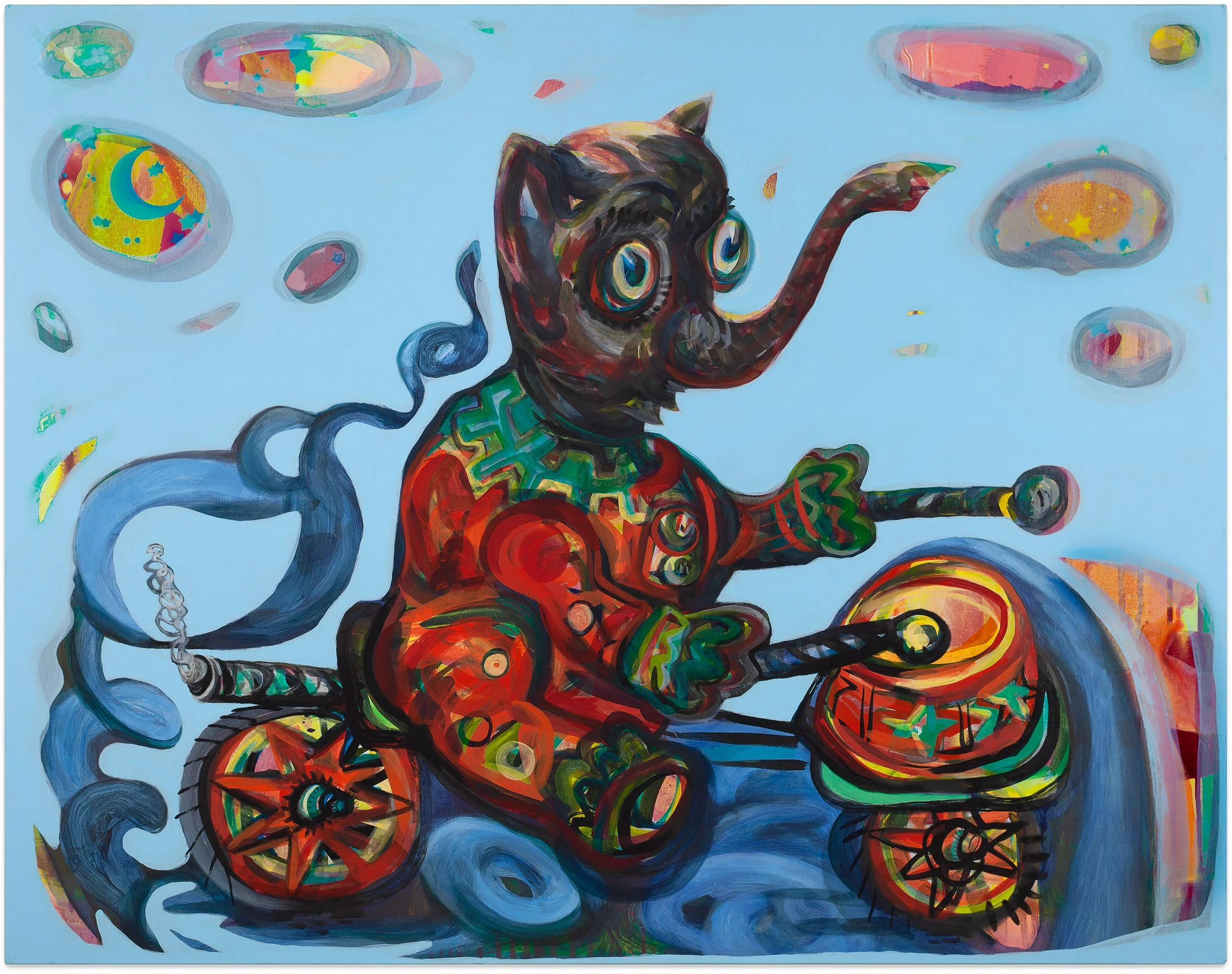  Happy Fella , 2025 Acrylic and spray paint on canvas  50 x 58 inches