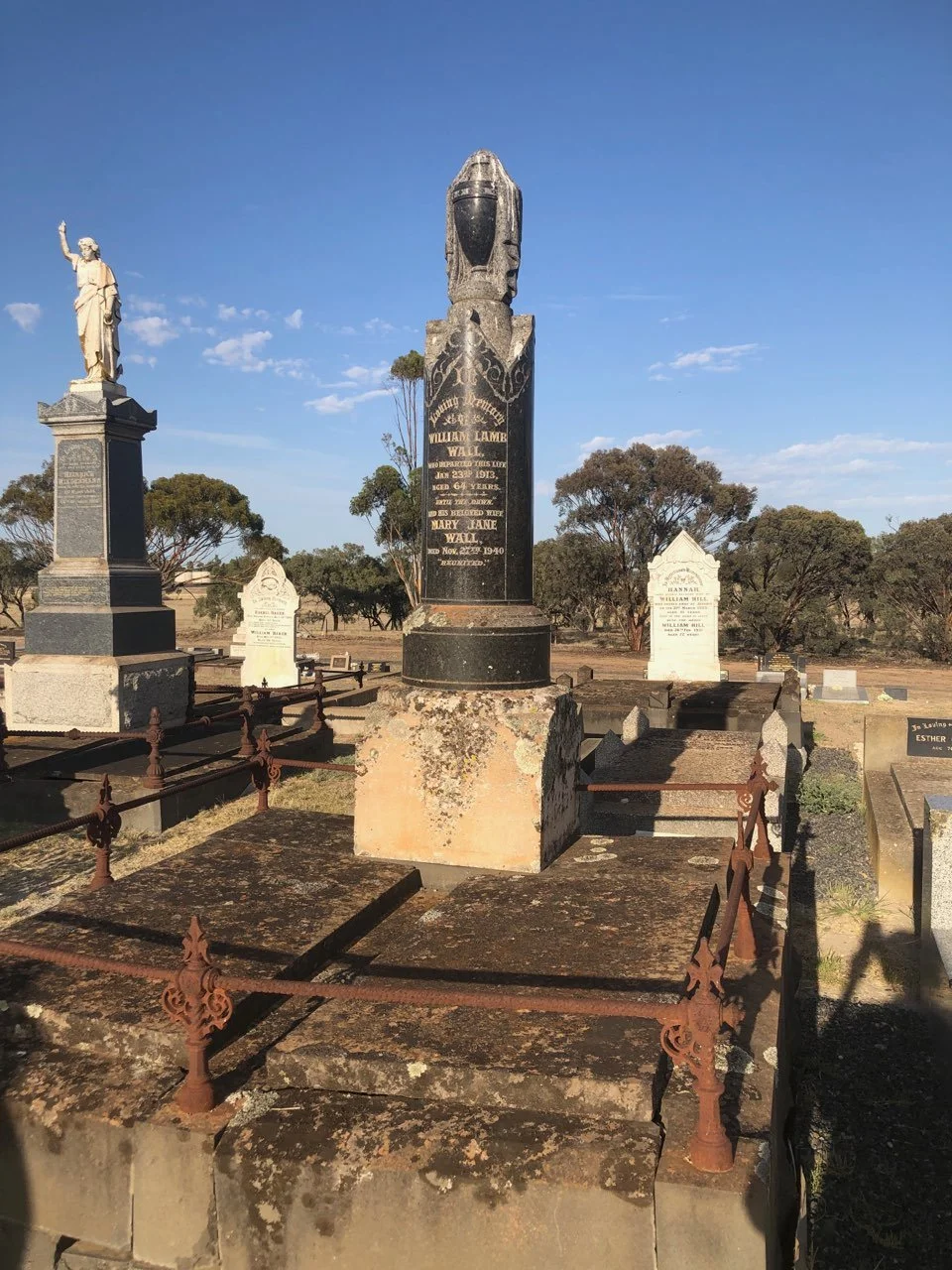 William Wall Jnr's headstone in Jeparit cemetery. images of Jeparit cemetary courtesy of Craige Proctor Mortlake FHS