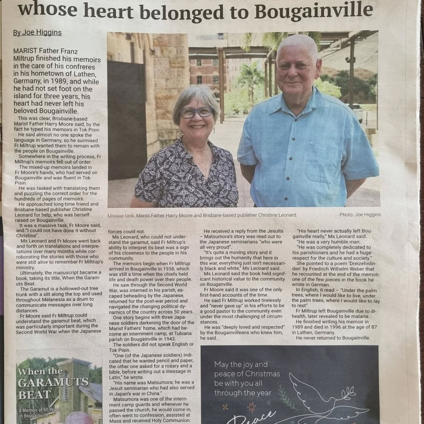 In-depth article in @catholicleader on Fr Franz Miltrup's incredible memoir of his 50 years in #Bougainville. When The Garamuts Beat available online and  from www.leonardstories.com