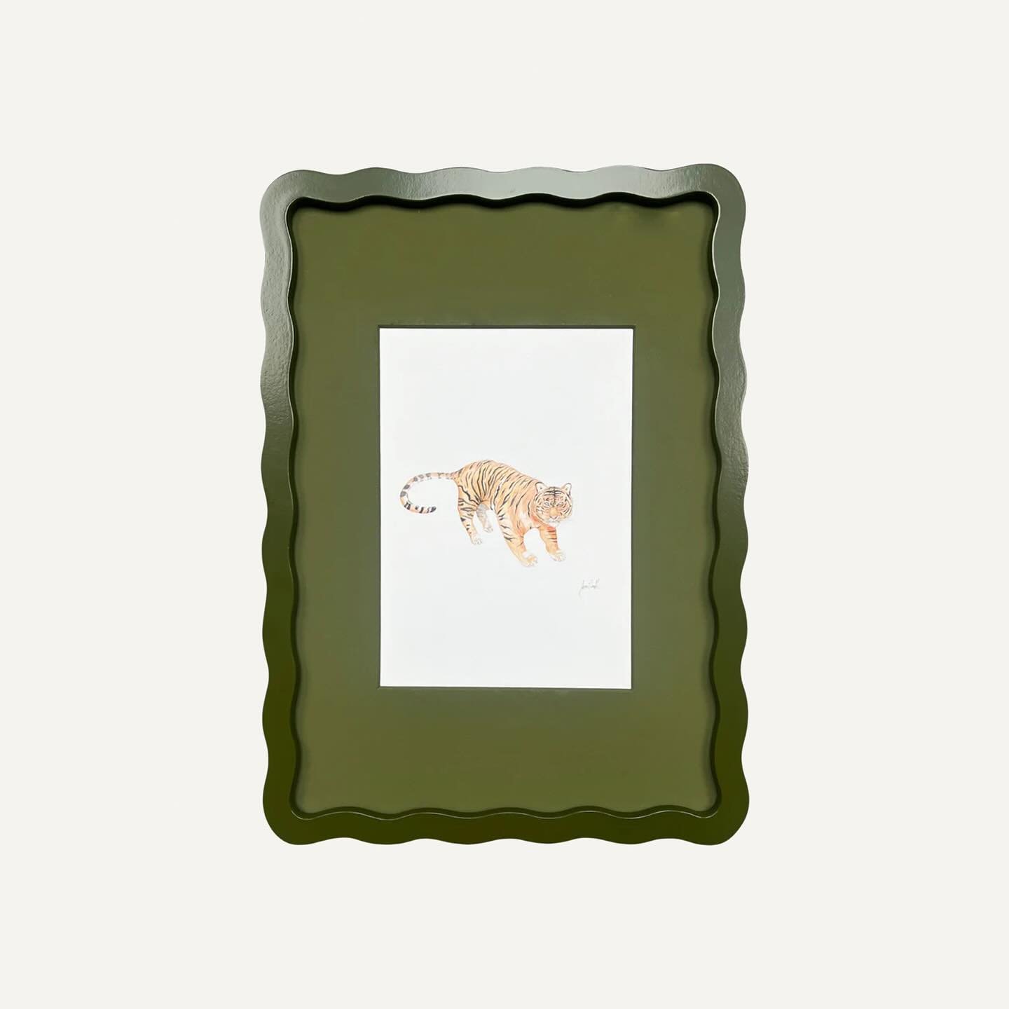 We love our safari &amp; jungle animal collection 🦒🦩🐘🦓 🐅

〰️ elevated in combination with these wiggle frames @almaframes 

#animals #safari #jungle #watercolour #art #wavey #scalloped #kidsbedroom #wallart #affordableart