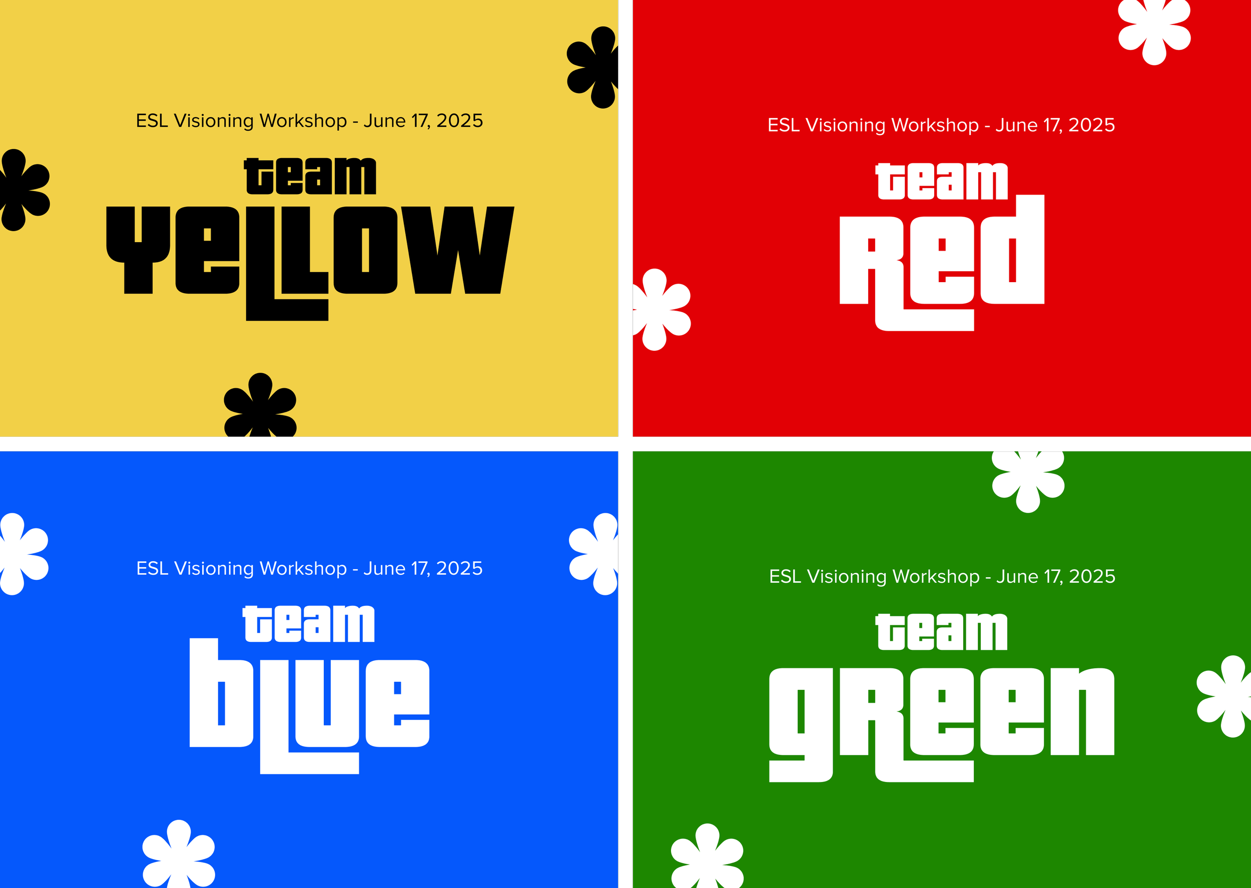 Participants were broken out into 4 groups: Yellow, Red, Blue or Green