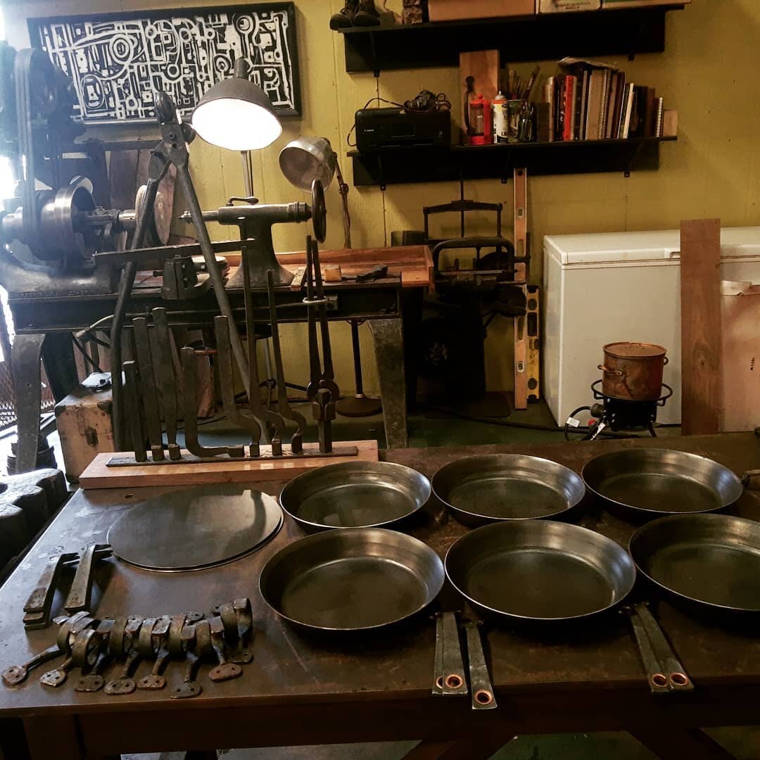 More hand spun carbon steel pans available soon
.
.
.
.
#blacksmithing #blacksmith #metalspinning #spinninglathe #pryibilmachineco #pan #carbonsteelcookware #skillet #handcrafted #handforged #handmade #handspun #kitchendesign #kitchentools #foodie #c
