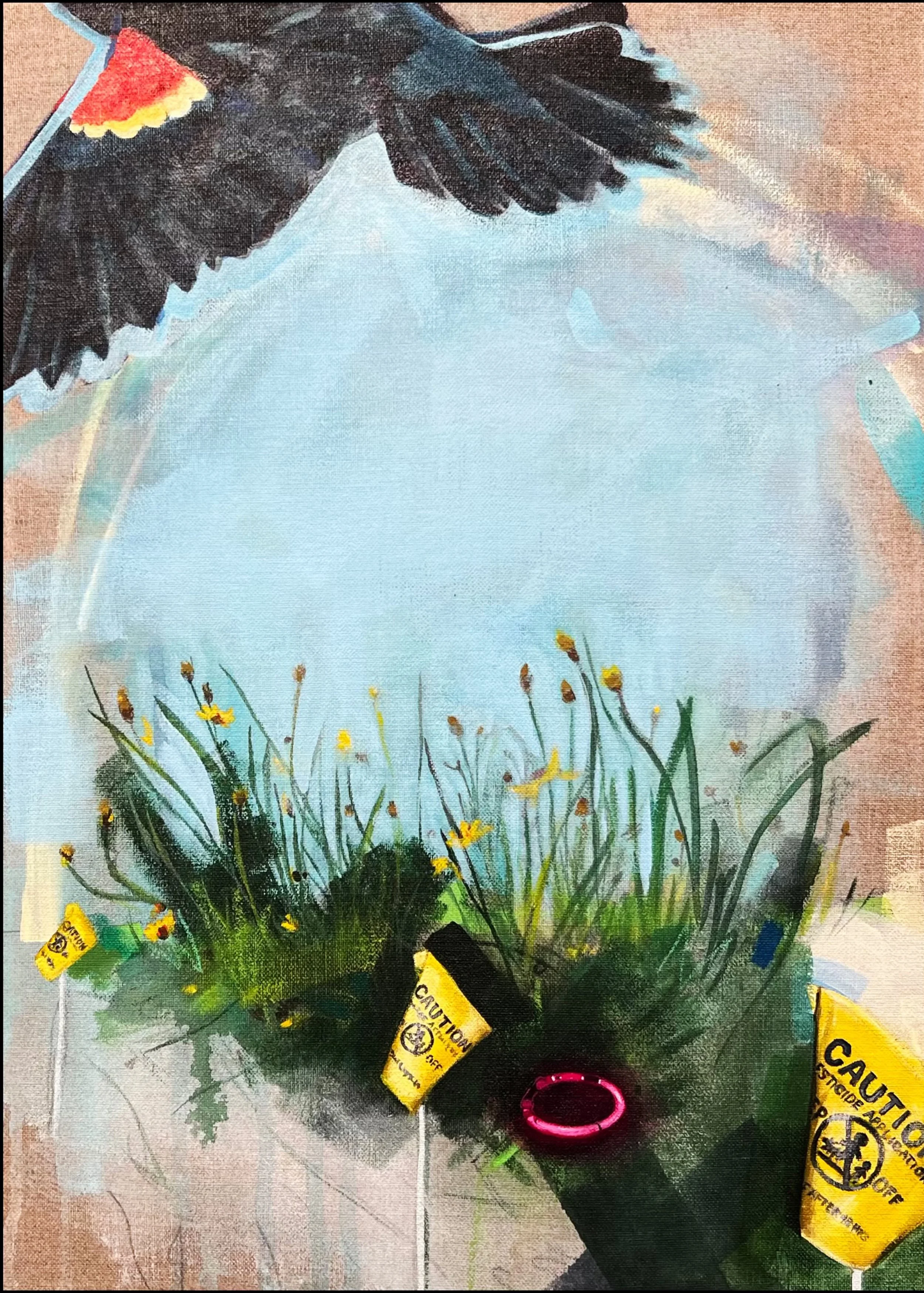 Caution, acrylic and pencil on linen, 17"x10"