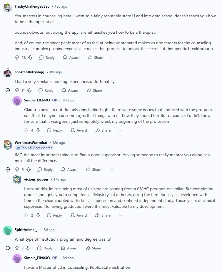 Reddit post from recent graduate feels “grad school doesn’t teach you how to be a therapist”