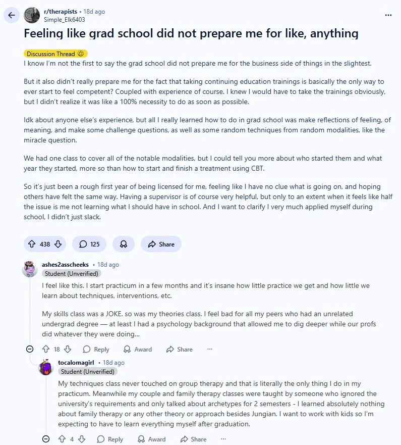 Reddit post from recent graduate who feels “grad school did not prepare me for like, anything”