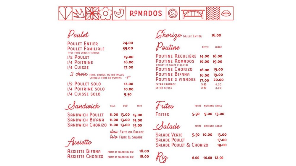 Rhomas Menu R O M A D O S