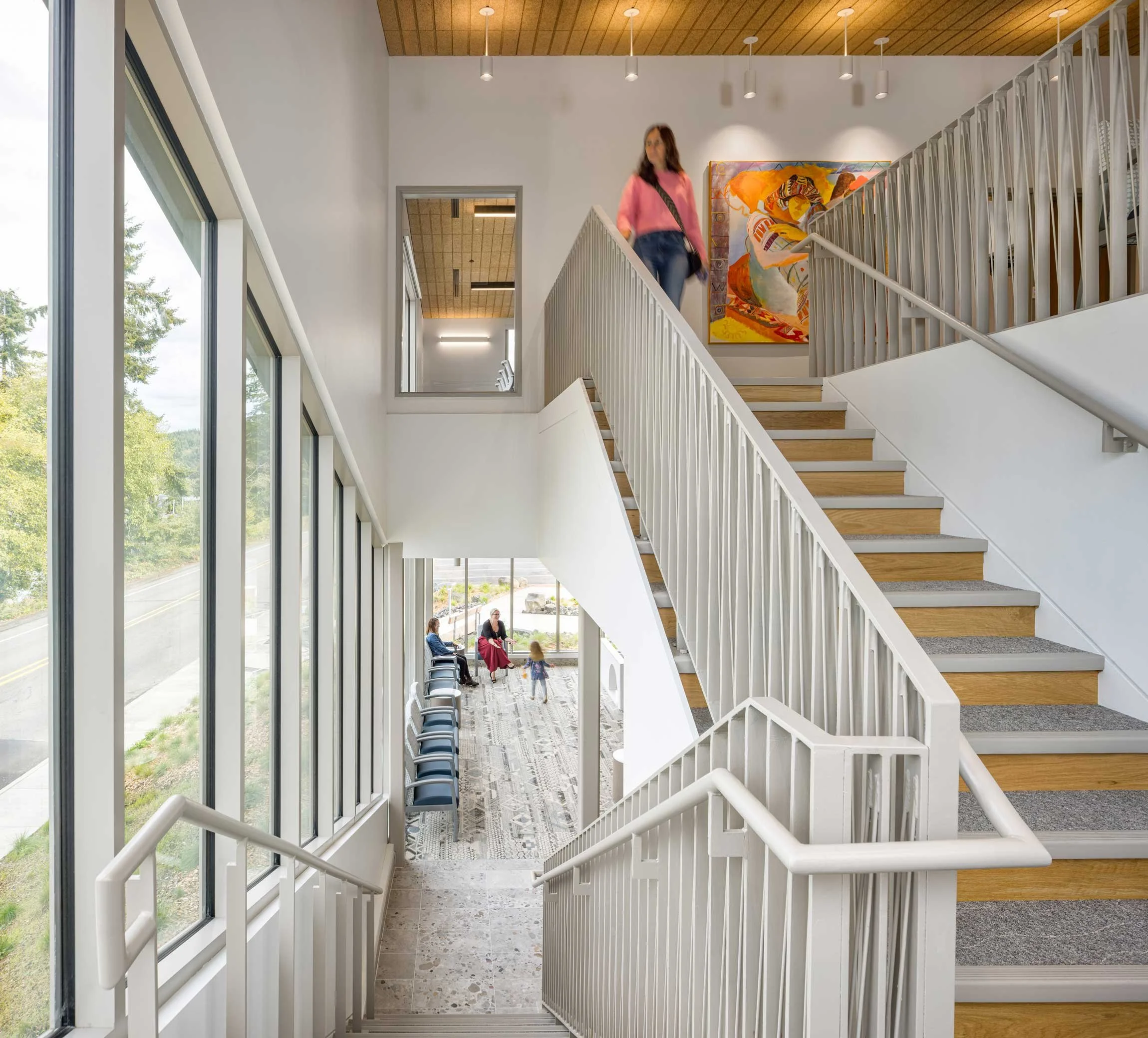 Stairwell with white rails