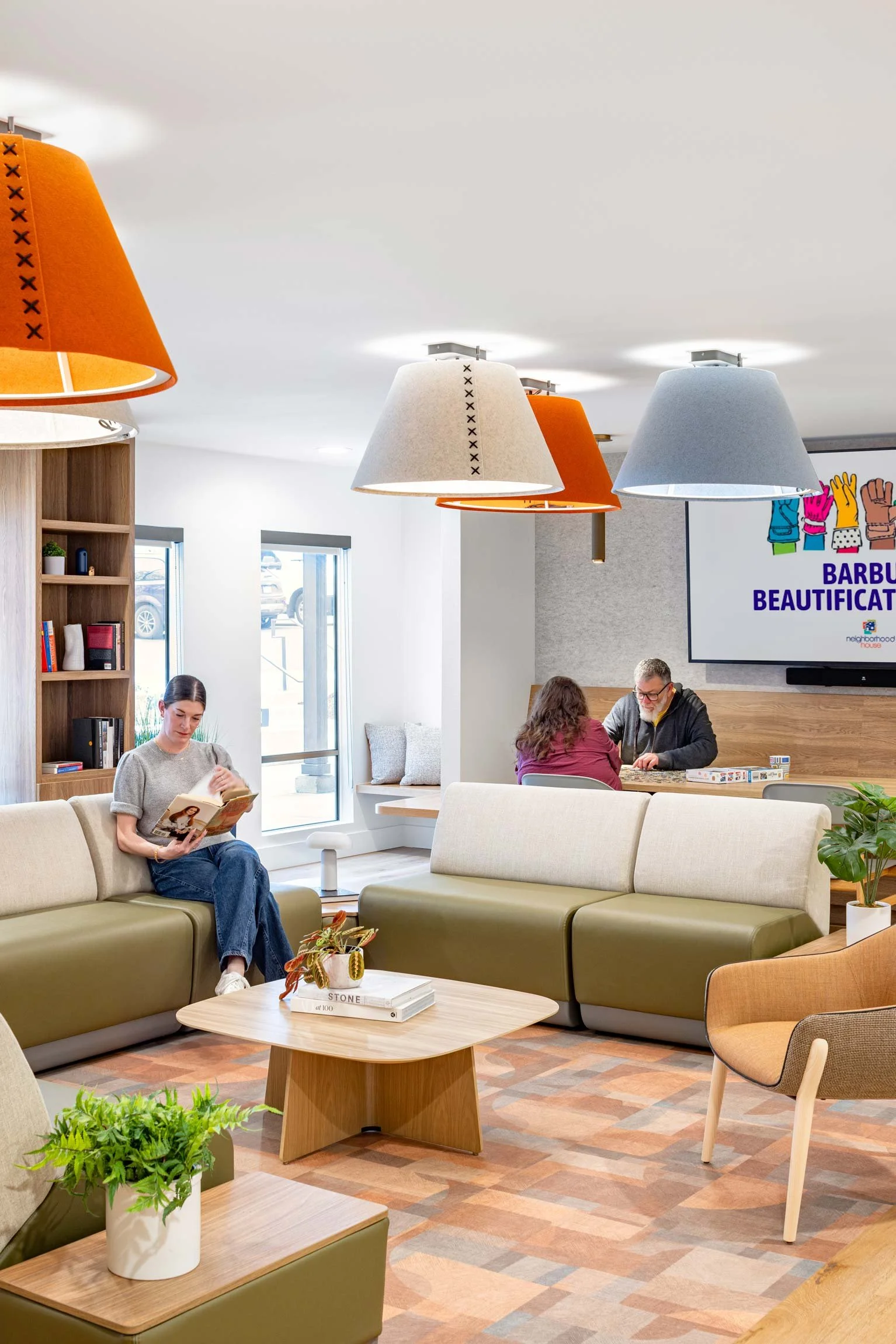 Close up of seating area and colorful lighting