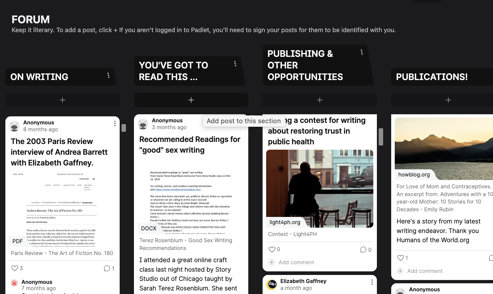 fourm - share publications, opportunities, literary news and info