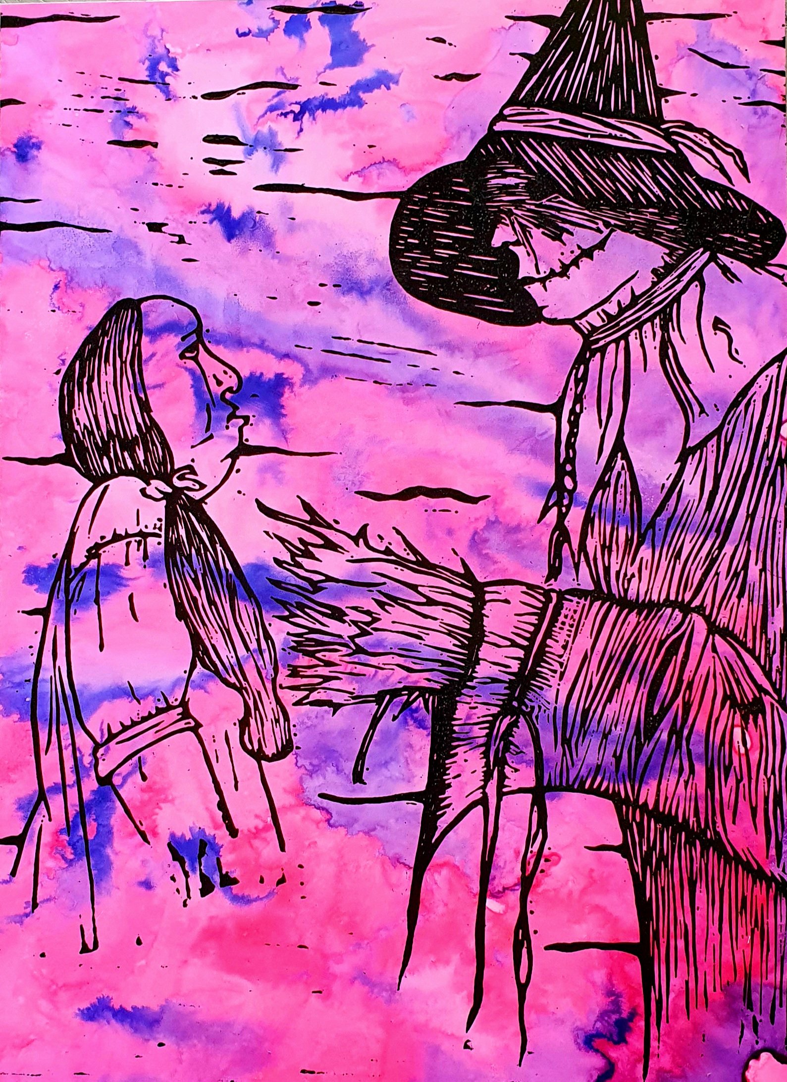 Only Straw #2 [woodcut and water colour]. 2021. Edition of 1. $150.