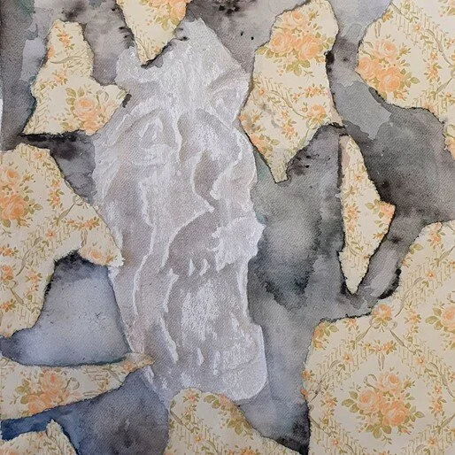 Delirious [embossing, chalk pastel, water colour and wallpaper]. 2020. 1 of 1. $200.