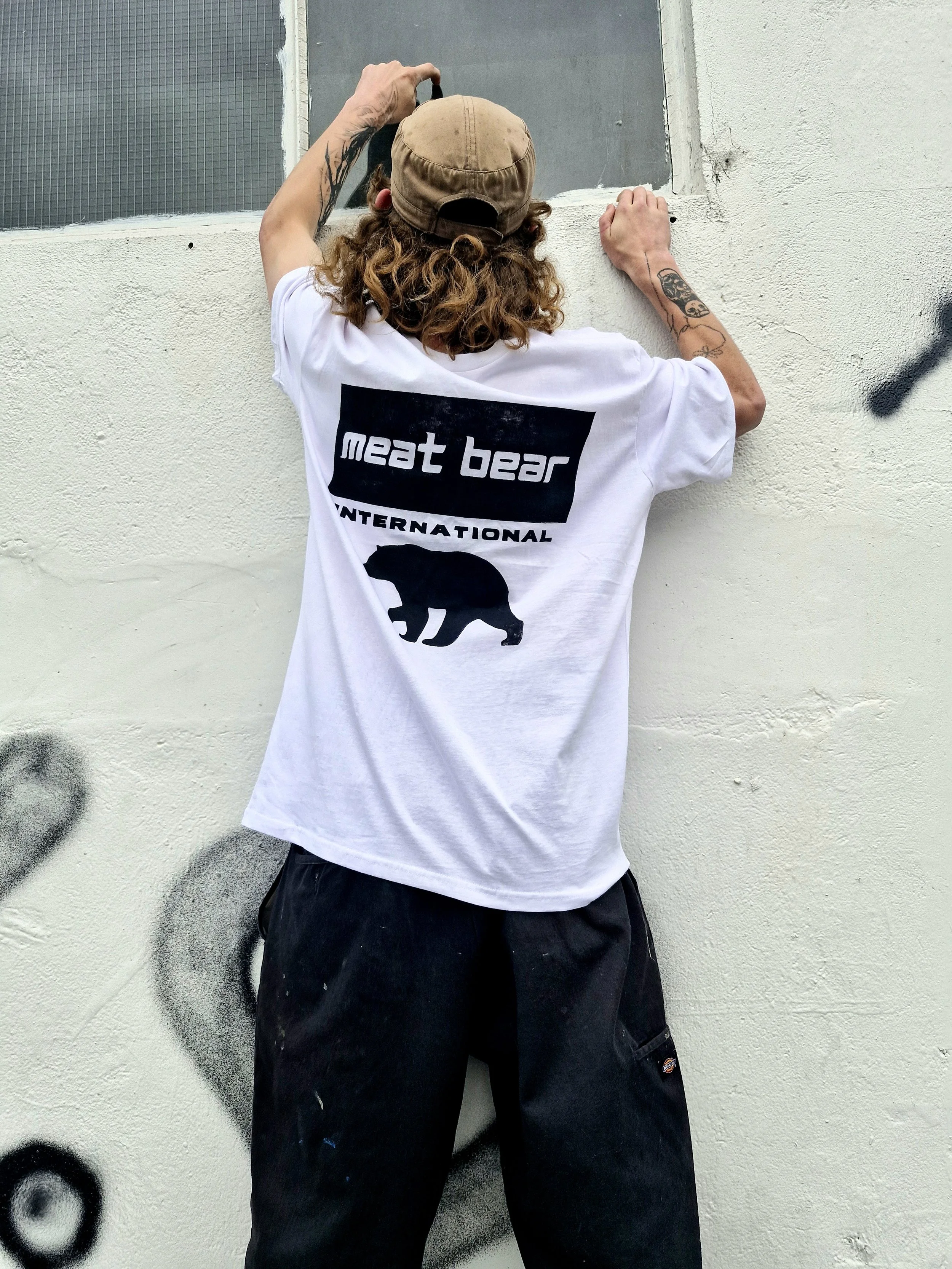 Meat Bear International woodblock tee. 2025