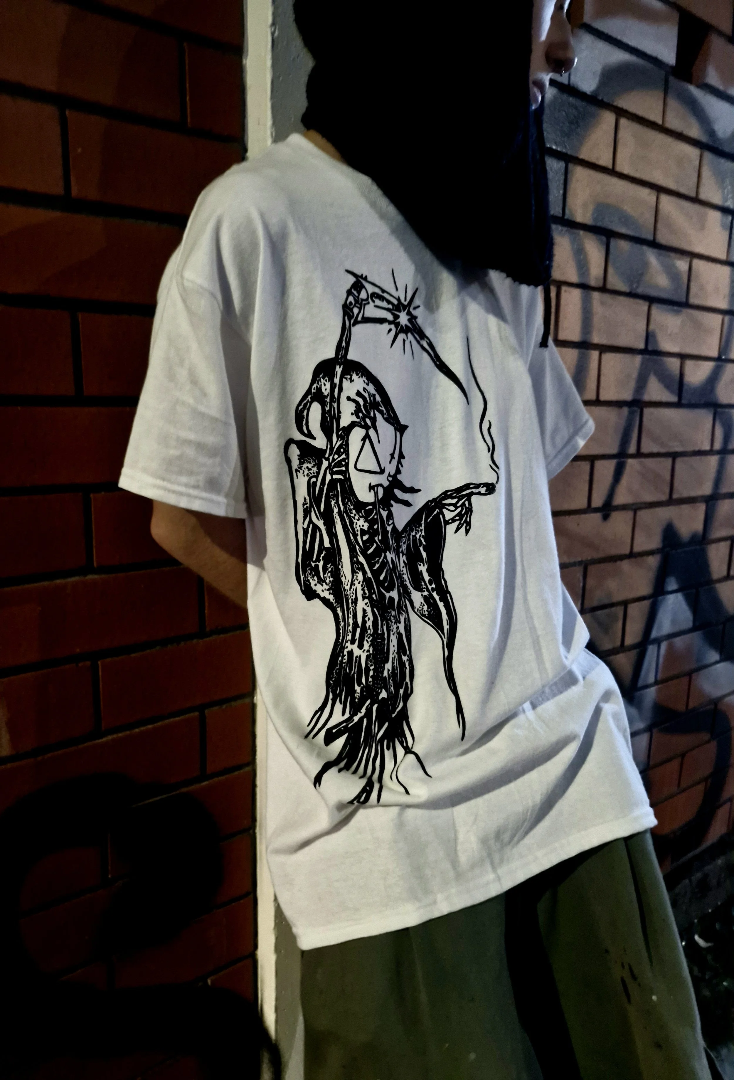 Reaper character woodblock tee. 2026.