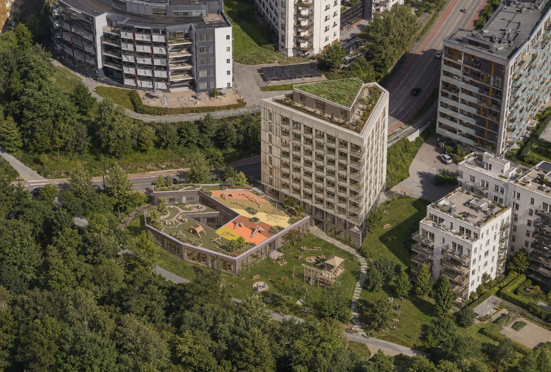 POV fugleperspektiv fra studentboligene i Nydalen. Prosjekt  fra A-Lab