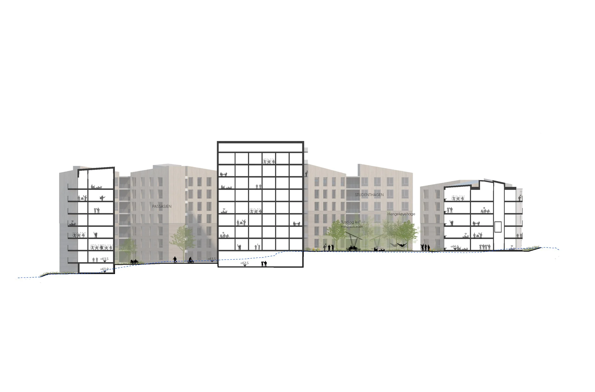 Snitt av Nardoveien studentboliger av A-lab